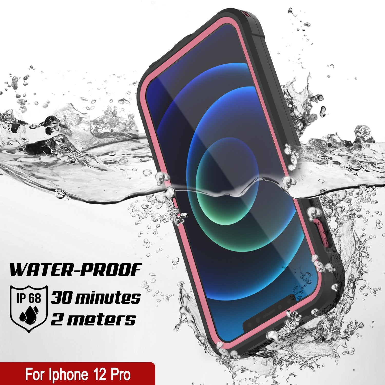 iPhone 12 Pro Waterproof IP68 Case, Punkcase [pink]  [Maximus Series] [Slim Fit] [IP68 Certified] [Shockresistant] Clear Armor Cover with Screen Protector | Ultimate Protection