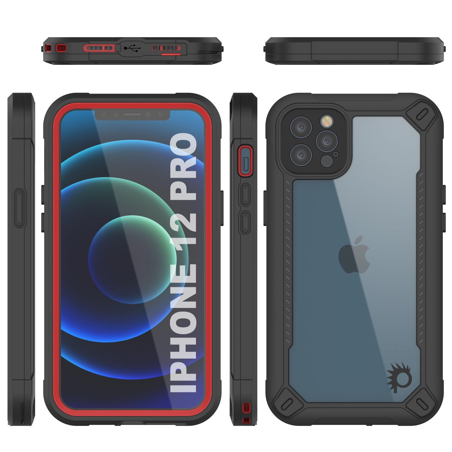 iPhone 12 Pro Waterproof IP68 Case, Punkcase [red]  [Maximus Series] [Slim Fit] [IP68 Certified] [Shockresistant] Clear Armor Cover with Screen Protector | Ultimate Protection