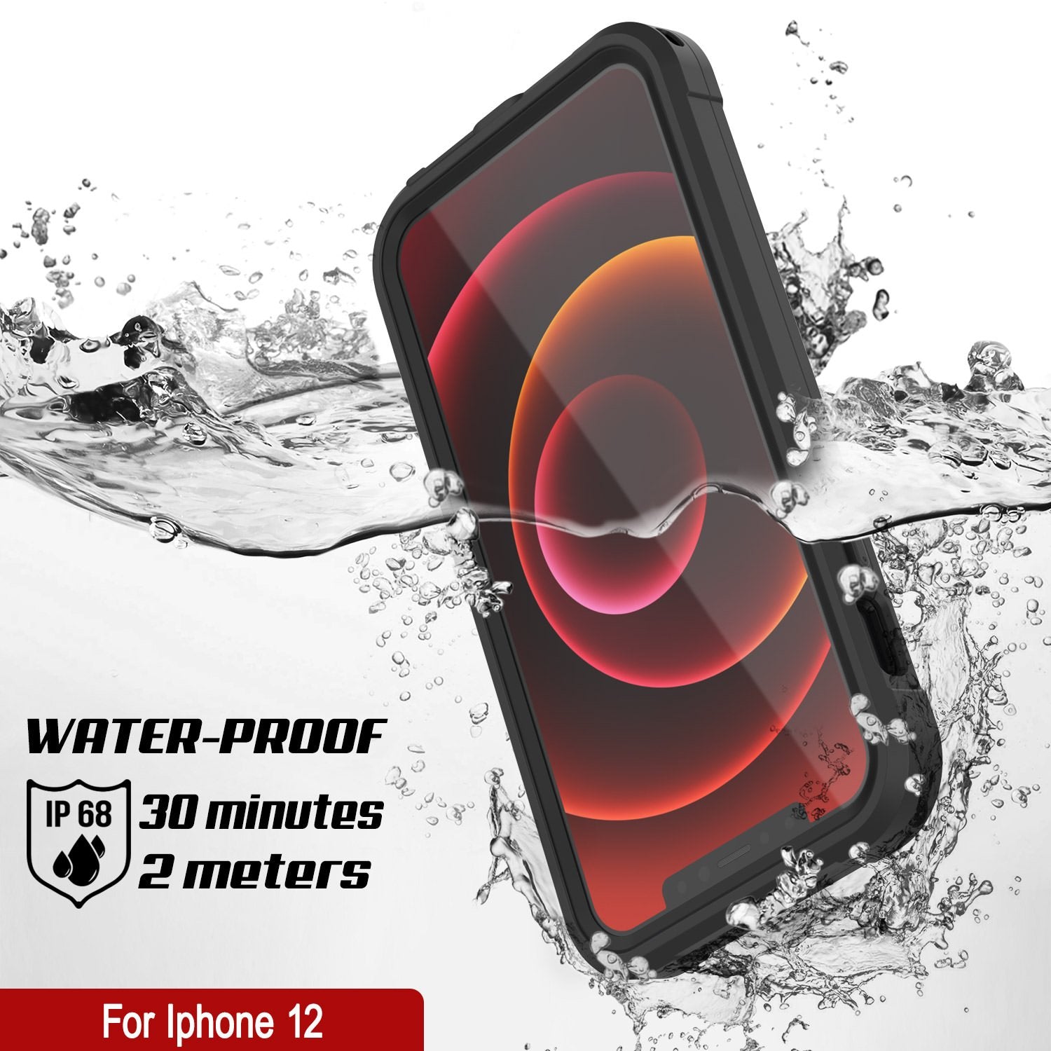 iPhone 12 Waterproof IP68 Case, Punkcase [Black]  [Maximus Series] [Slim Fit] [IP68 Certified] [Shockresistant] Clear Armor Cover with Screen Protector | Ultimate Protection