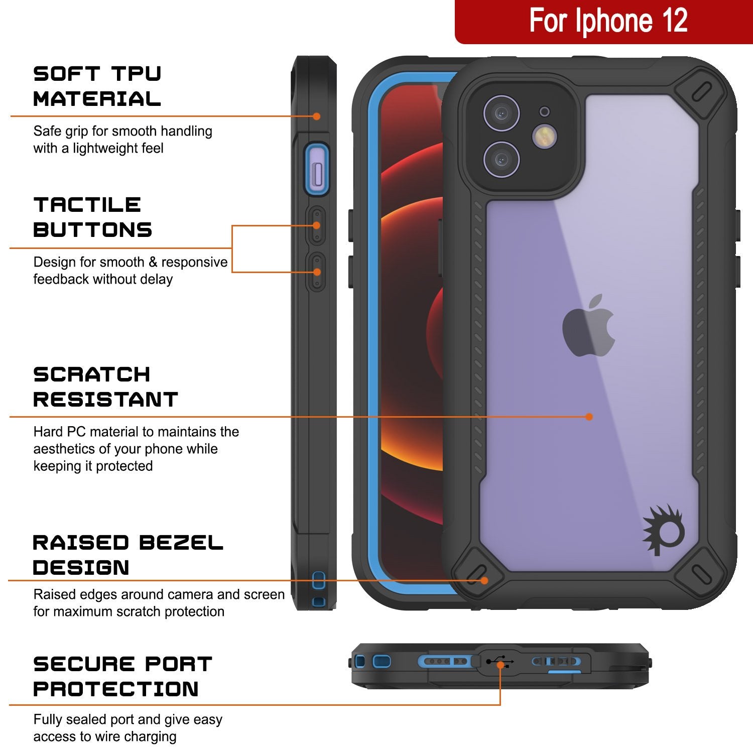 iPhone 12 Waterproof IP68 Case, Punkcase [Blue]  [Maximus Series] [Slim Fit] [IP68 Certified] [Shockresistant] Clear Armor Cover with Screen Protector | Ultimate Protection