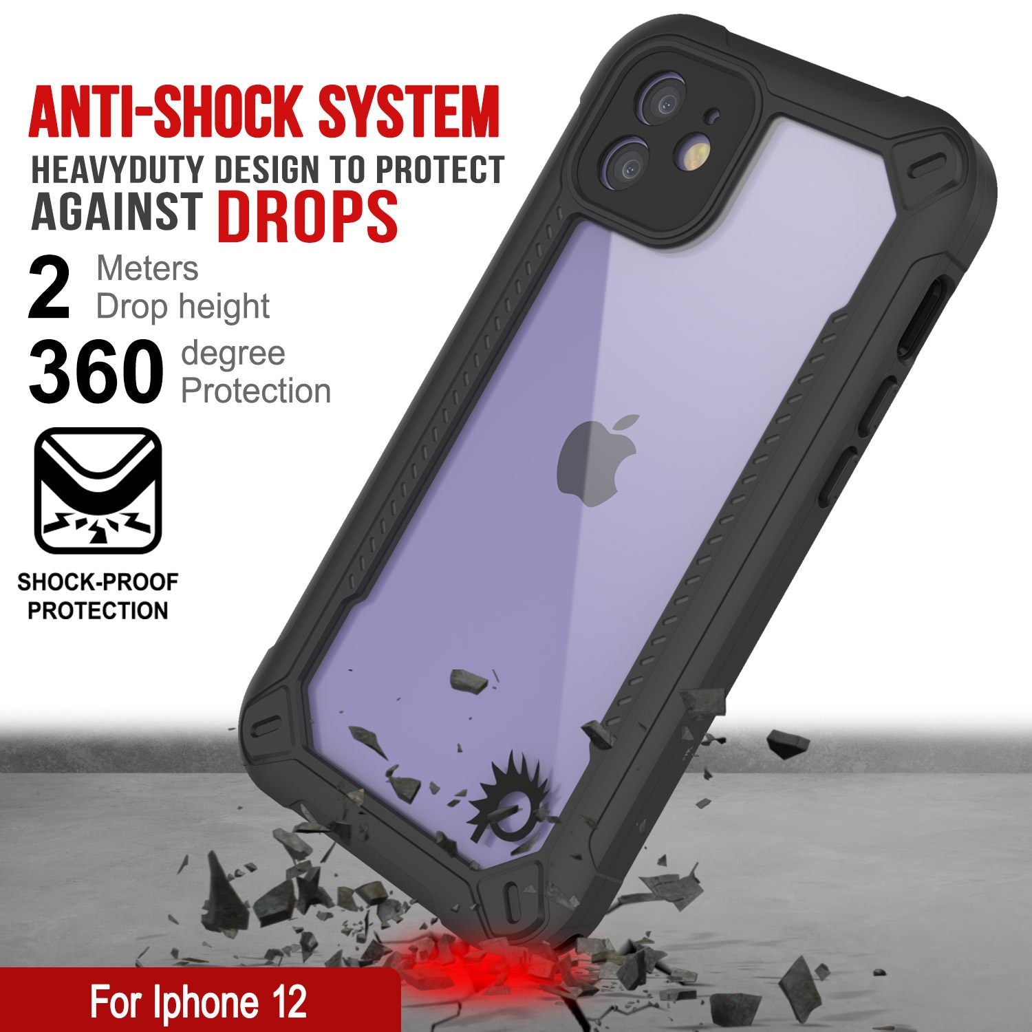 iPhone 12 Waterproof IP68 Case, Punkcase [Black]  [Maximus Series] [Slim Fit] [IP68 Certified] [Shockresistant] Clear Armor Cover with Screen Protector | Ultimate Protection