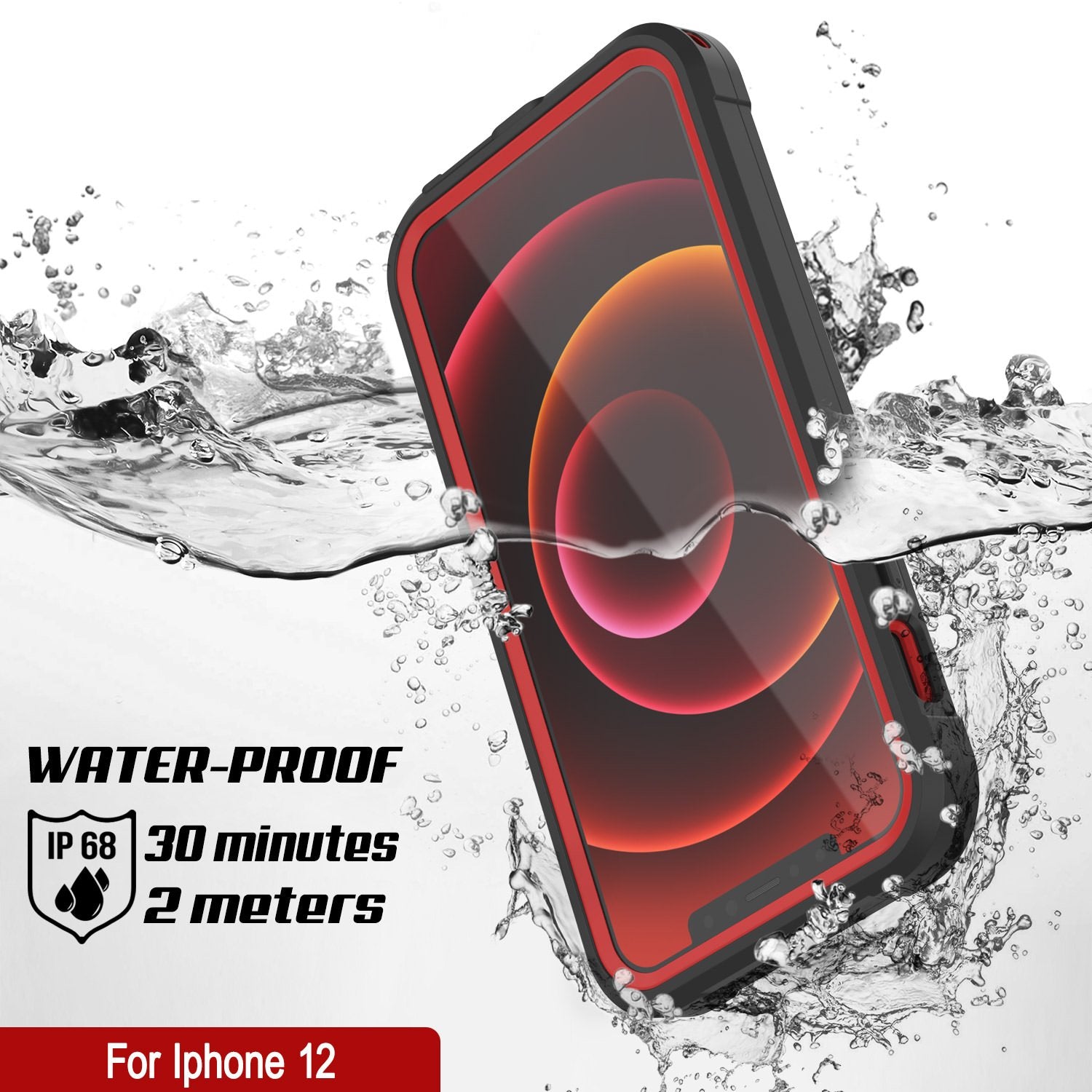 iPhone 12 Waterproof IP68 Case, Punkcase [red]  [Maximus Series] [Slim Fit] [IP68 Certified] [Shockresistant] Clear Armor Cover with Screen Protector | Ultimate Protection