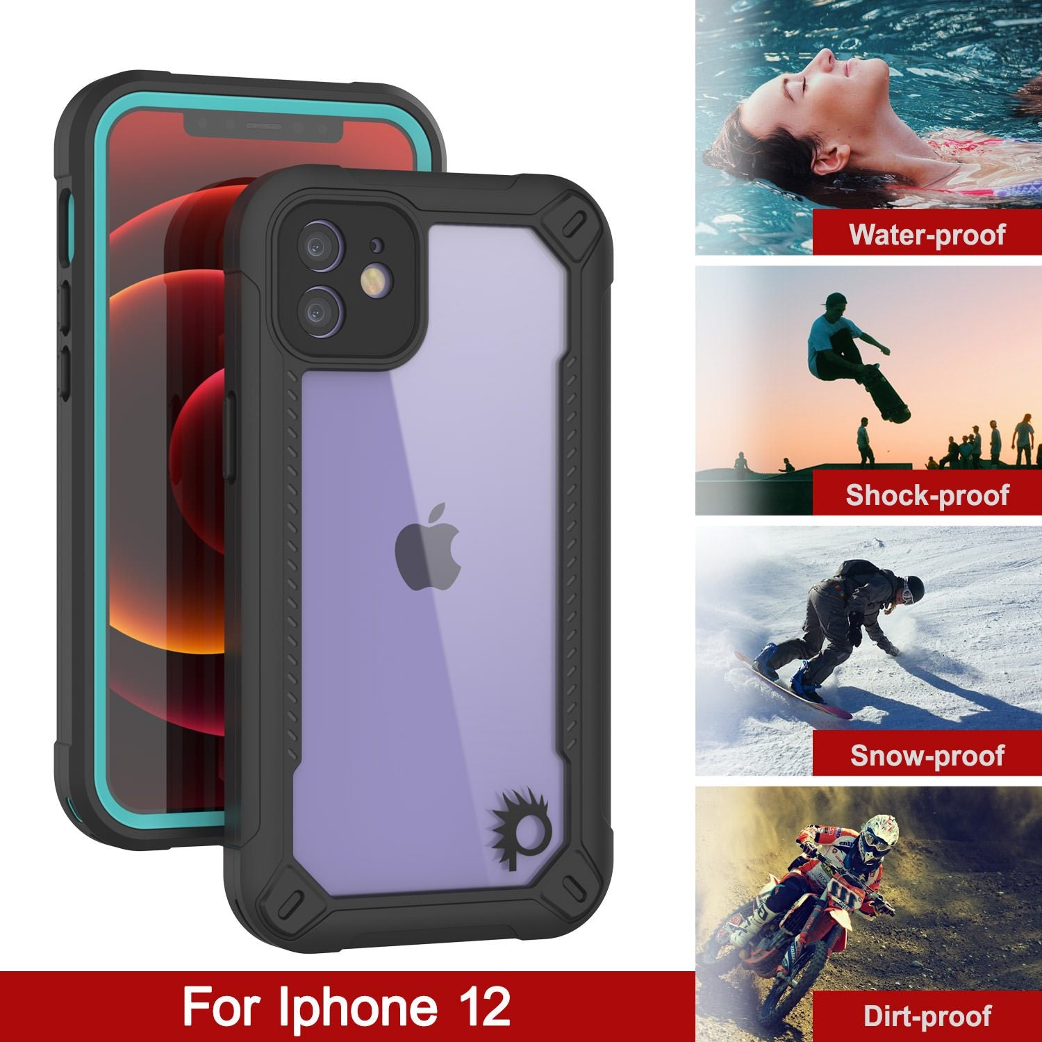 iPhone 12 Waterproof IP68 Case, Punkcase [teal]  [Maximus Series] [Slim Fit] [IP68 Certified] [Shockresistant] Clear Armor Cover with Screen Protector | Ultimate Protection