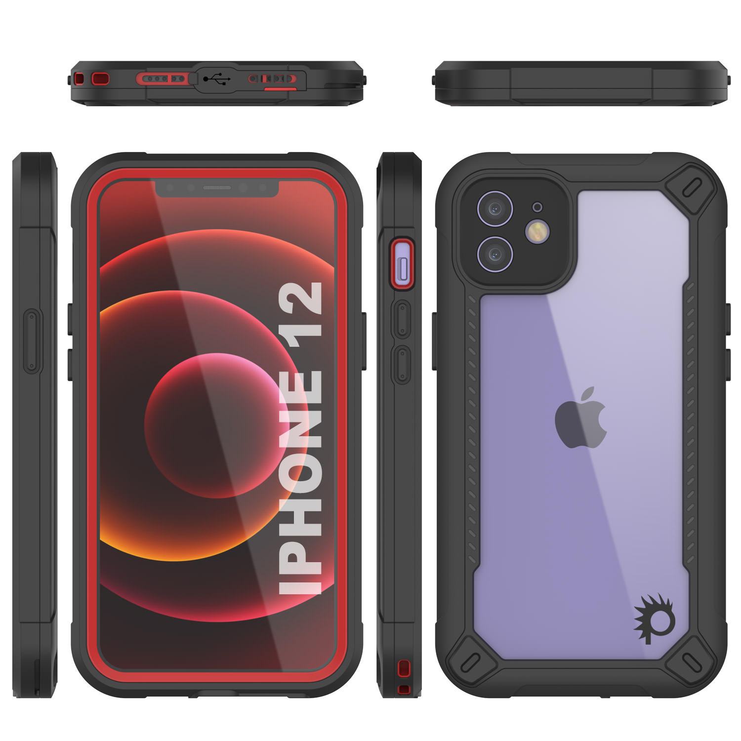 iPhone 12 Waterproof IP68 Case, Punkcase [red]  [Maximus Series] [Slim Fit] [IP68 Certified] [Shockresistant] Clear Armor Cover with Screen Protector | Ultimate Protection