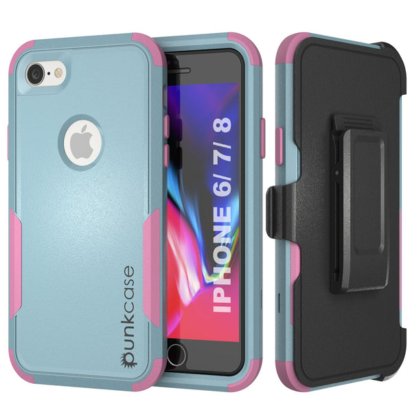 Punkcase for iPhone 7 Belt Clip Multilayer Holster Case [Patron Series] [Mint-Pink]