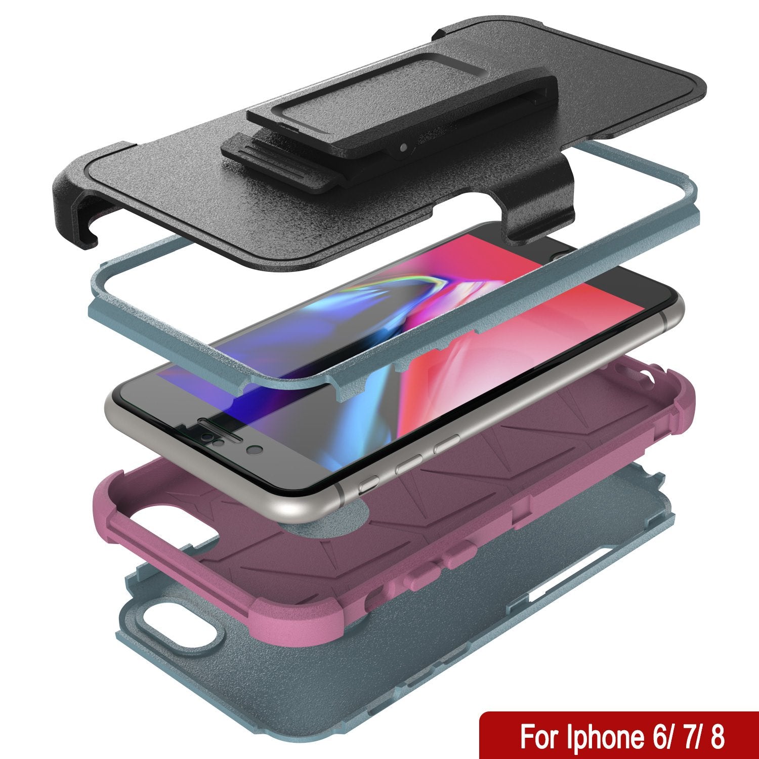 Punkcase for iPhone 6 Belt Clip Multilayer Holster Case [Patron Series] [Mint-Pink]