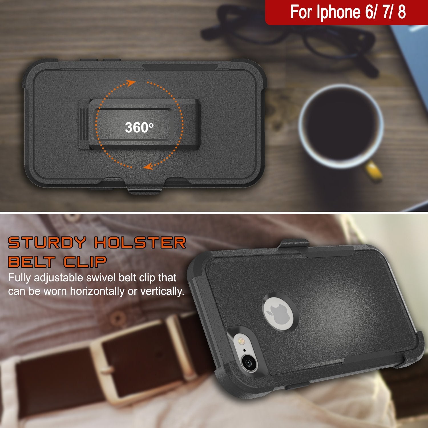 Punkcase for iPhone 7 Belt Clip Multilayer Holster Case [Patron Series] [Black]