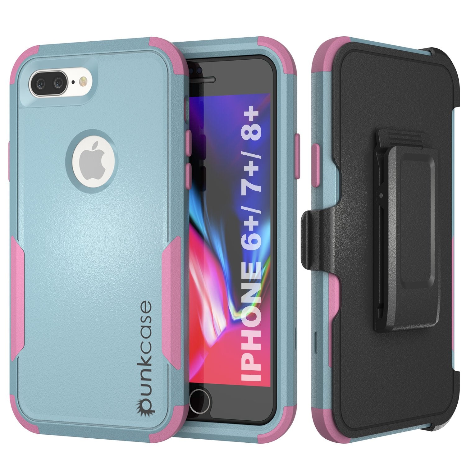 Punkcase for iPhone 7+ Plus Belt Clip Multilayer Holster Case [Patron Series] [Mint-Pink]