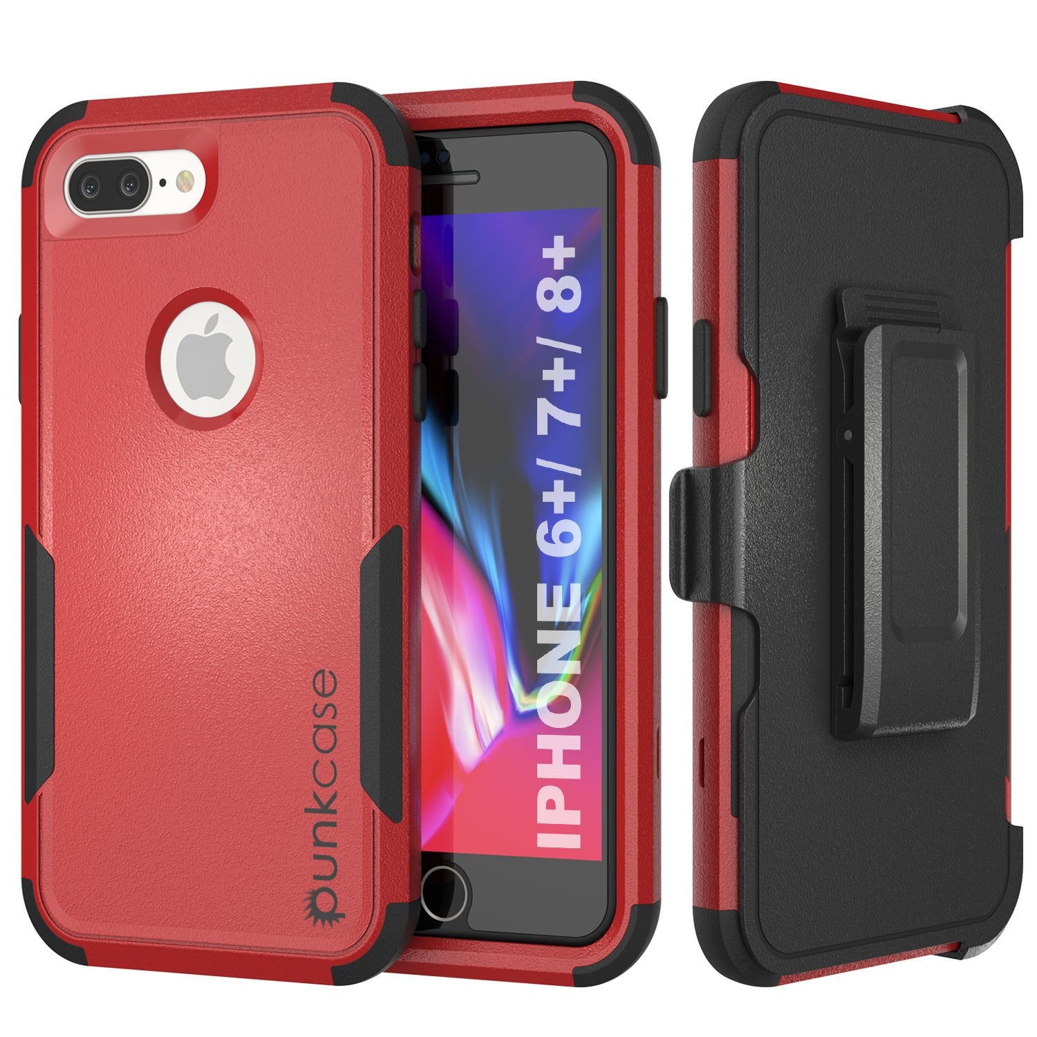 Punkcase for iPhone 8+ Plus Belt Clip Multilayer Holster Case [Patron Series] [Red-Black]