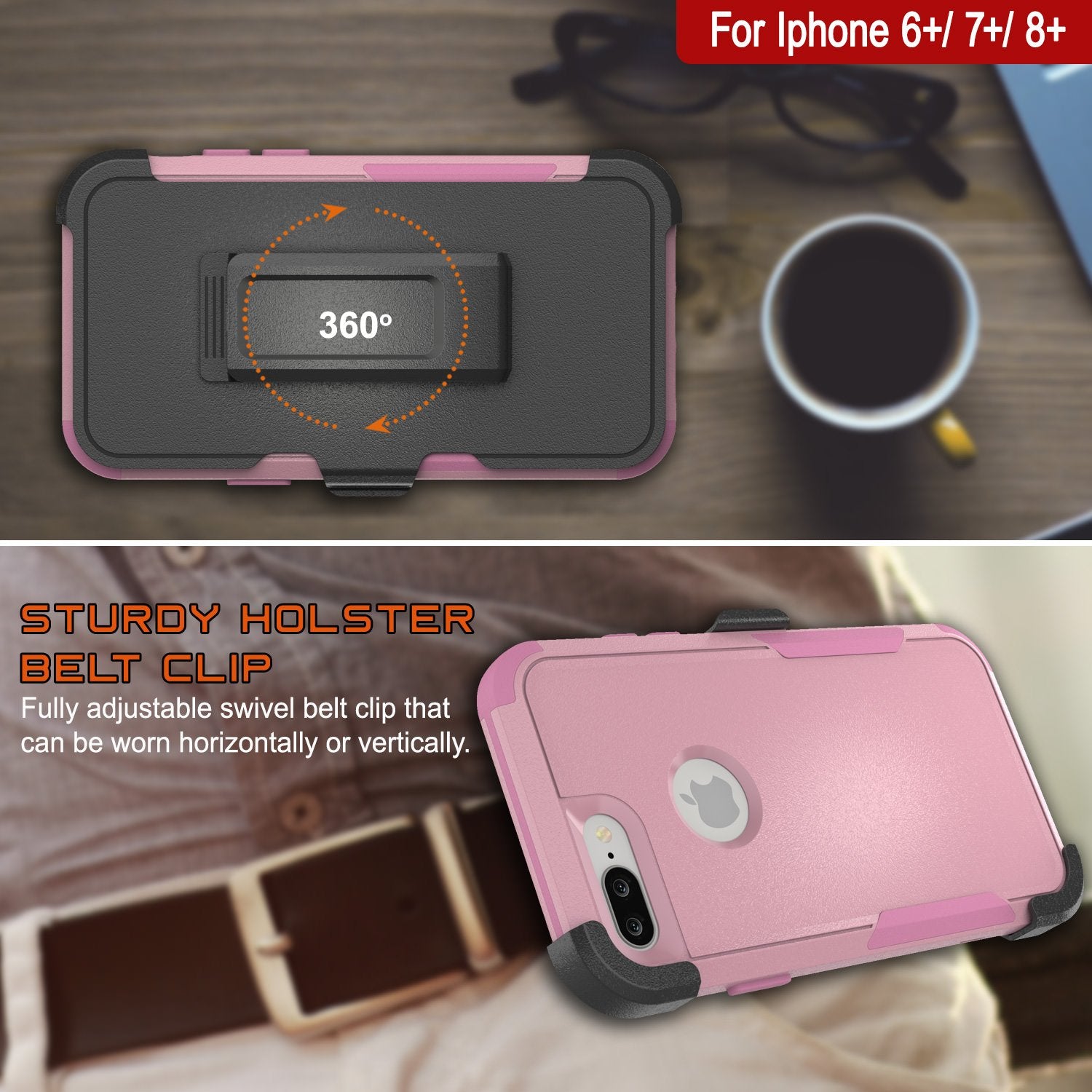 Punkcase for iPhone 6+ Plus Belt Clip Multilayer Holster Case [Patron Series] [Pink]