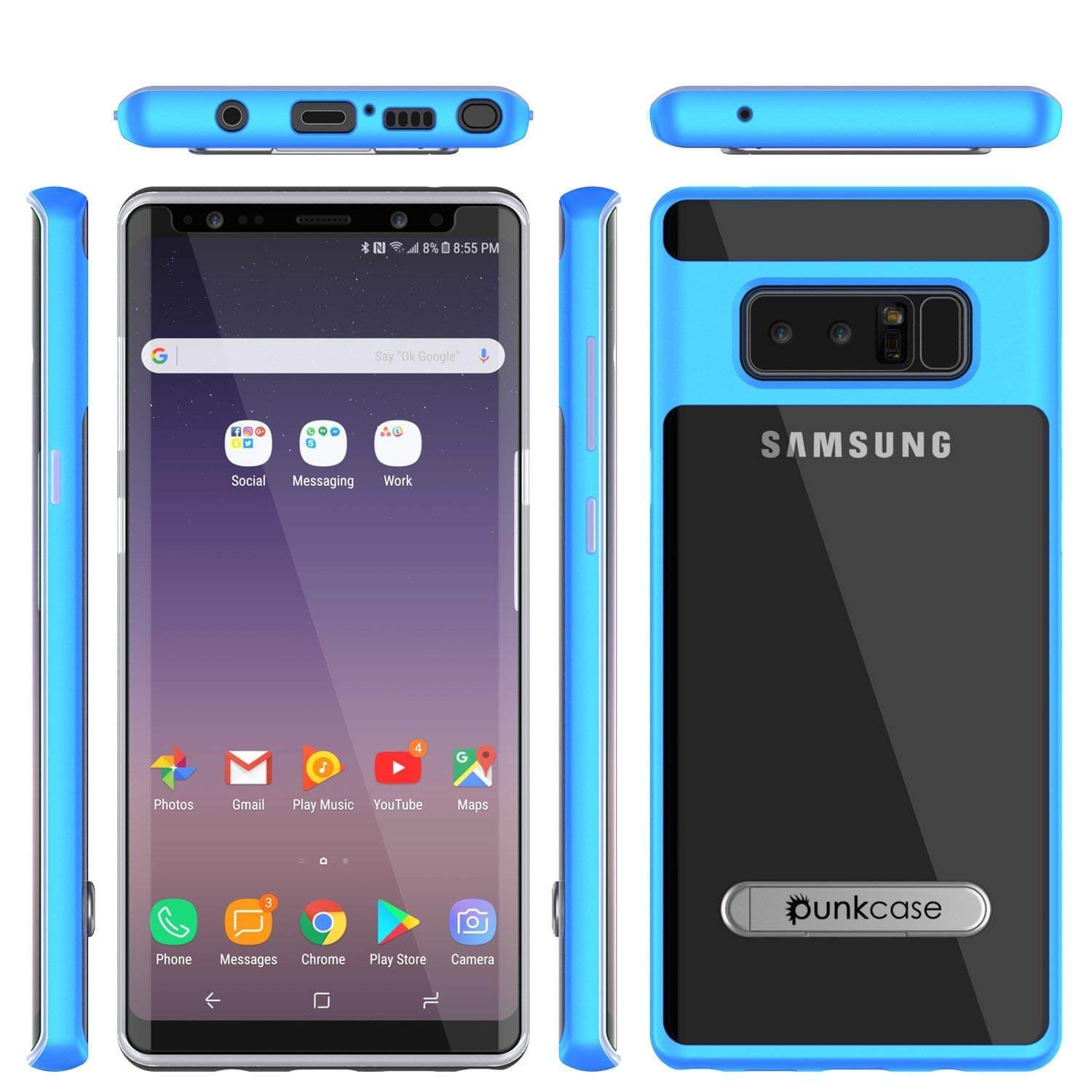 Galaxy Note 8 Case, PUNKcase [LUCID 3.0 Series] Armor Cover w/Integrated Kickstand [Blue]