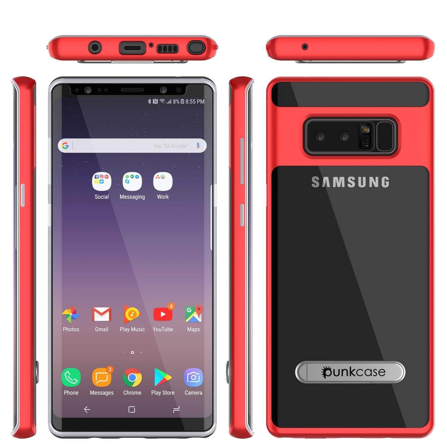 Galaxy Note 8 Case, PUNKcase [LUCID 3.0 Series] Armor Cover w/Integrated Kickstand [Red]