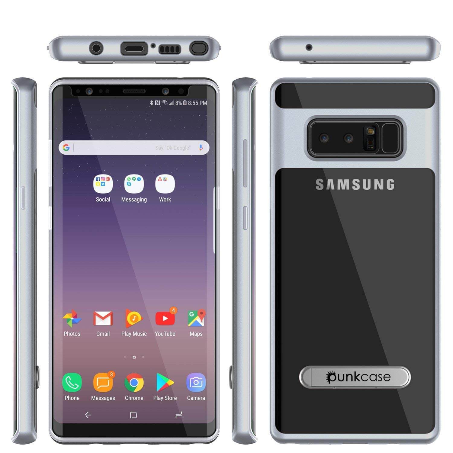 Galaxy Note 8 Case, PUNKcase [LUCID 3.0 Series] Armor Cover w/Integrated Kickstand [Silver]