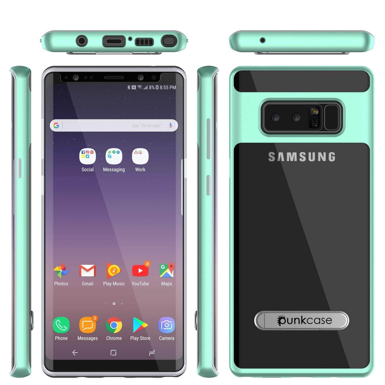 Galaxy Note 8 Case, PUNKcase [LUCID 3.0 Series] Armor Cover w/Integrated Kickstand [Teal]