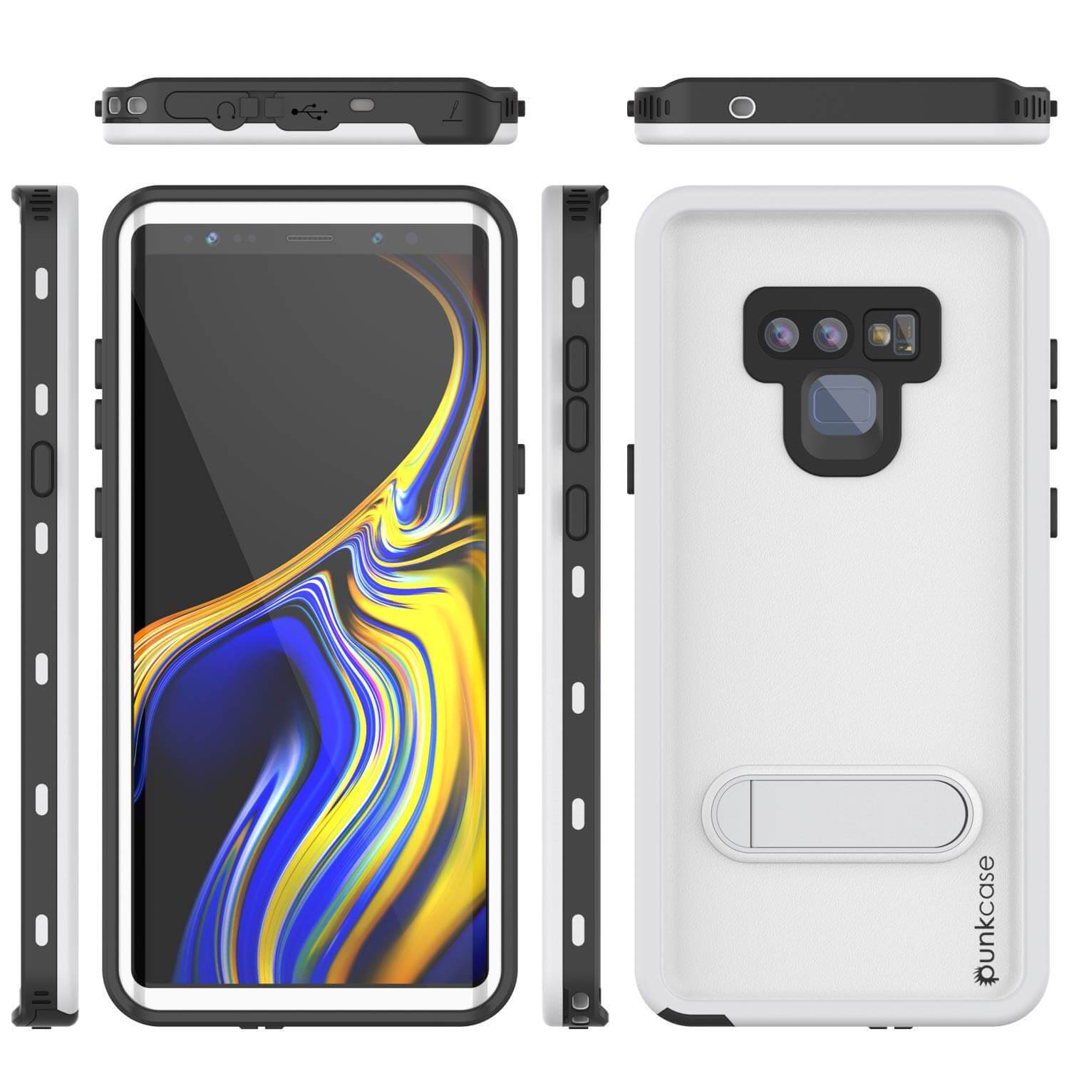 PunkCase Galaxy Note 9 Waterproof Case, [KickStud Series] Armor Cover [White]