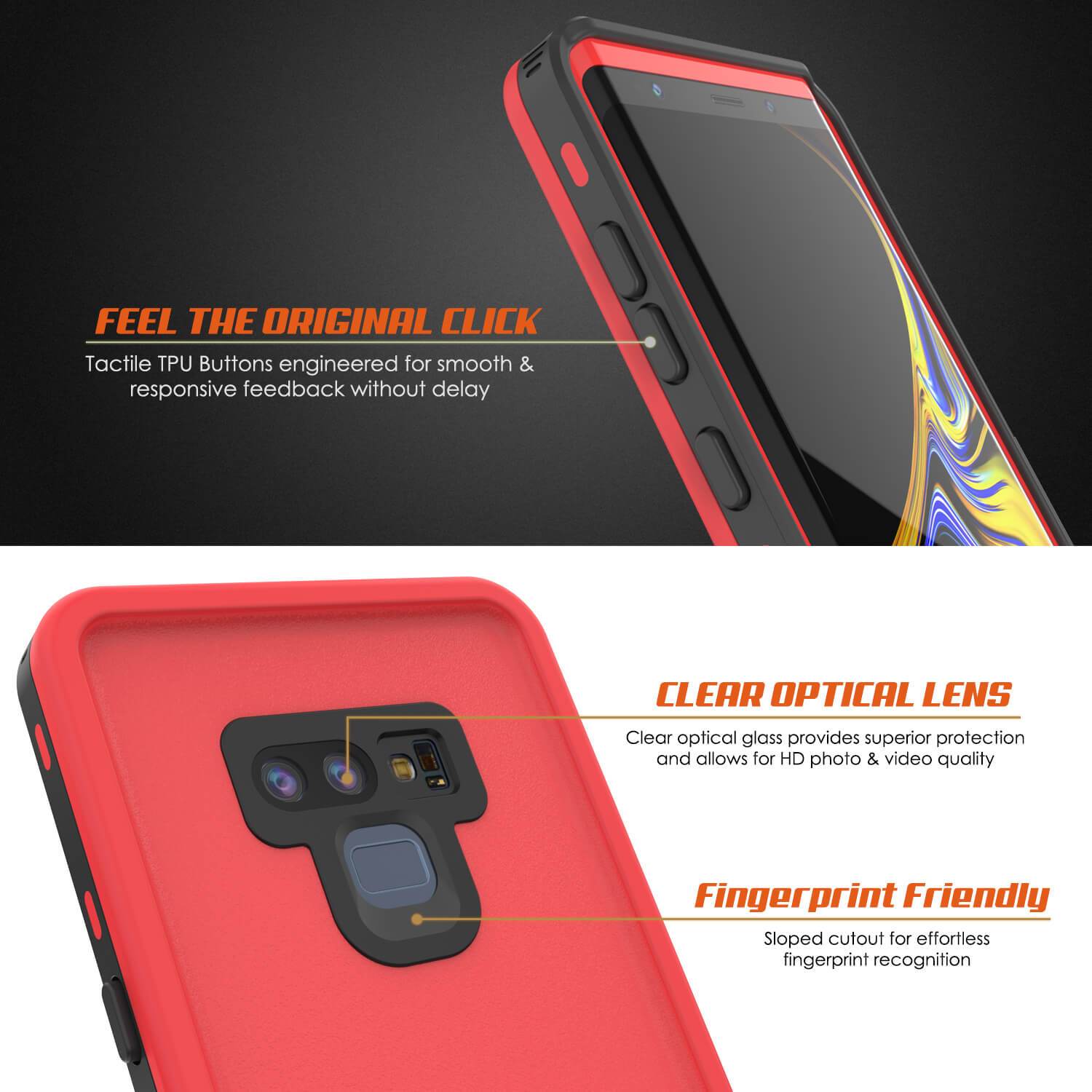 PunkCase Galaxy Note 9 Waterproof Case, [KickStud Series] Armor Cover [Red]