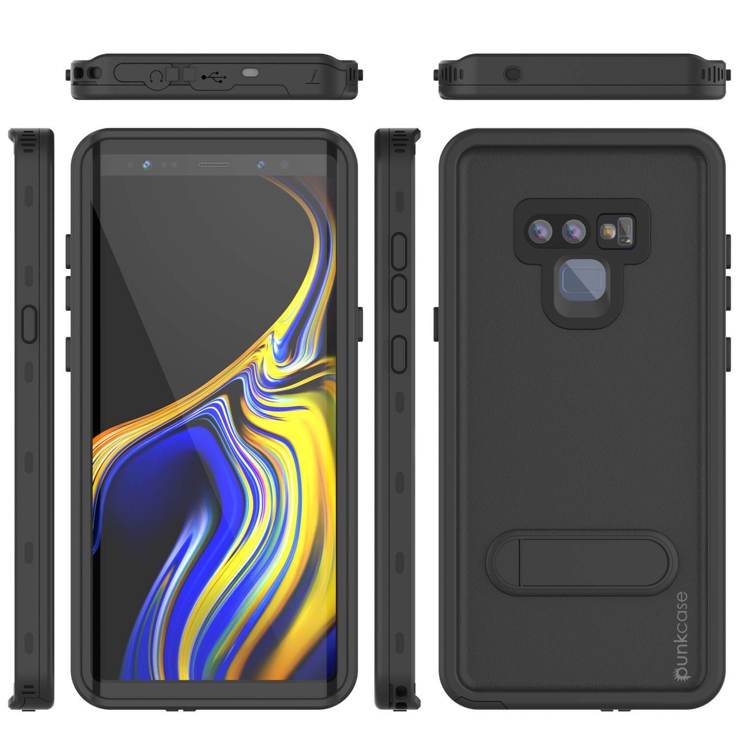 PunkCase Galaxy Note 9 Waterproof Case, [KickStud Series] Armor Cover [Black]