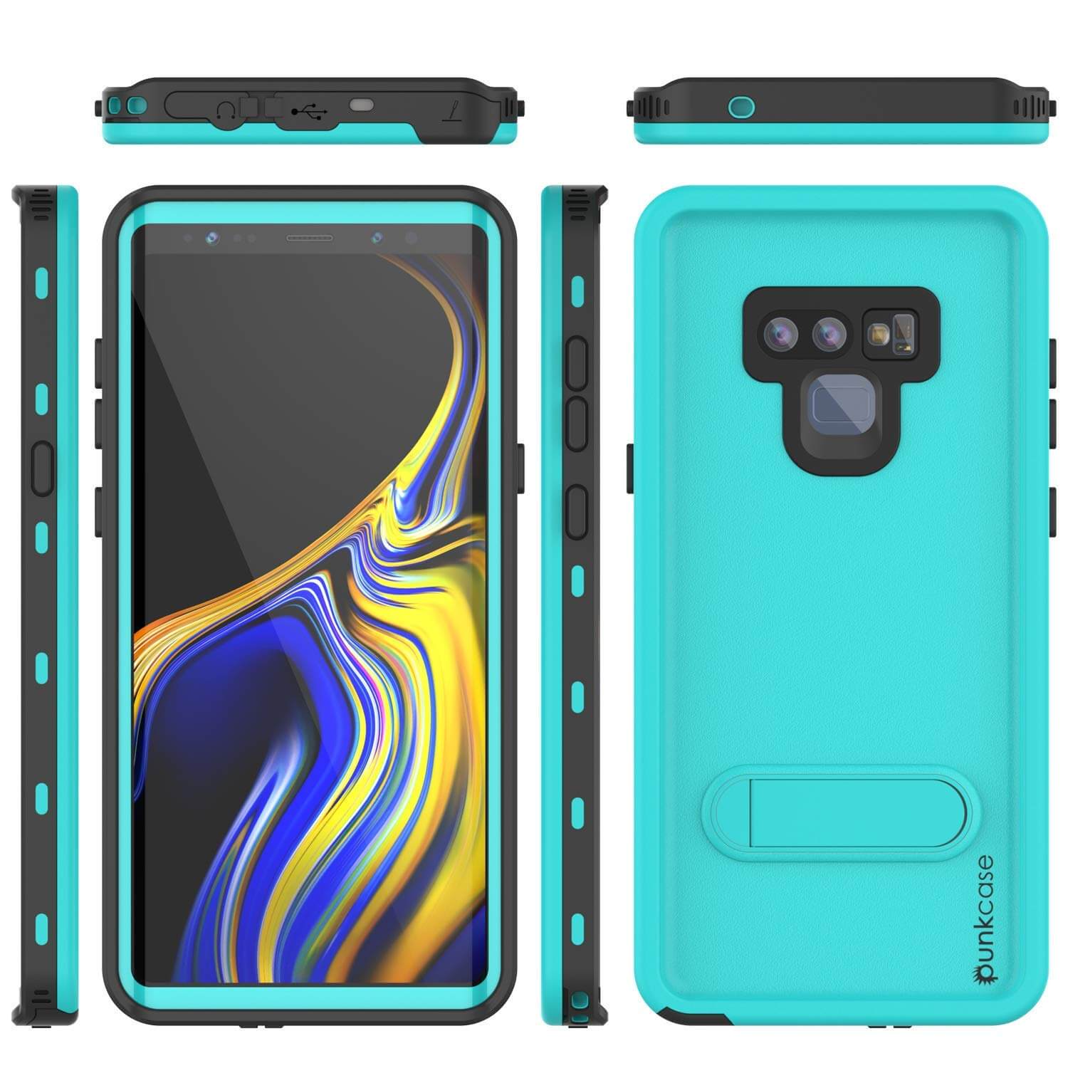 PunkCase Galaxy Note 9 Waterproof Case, [KickStud Series] Armor Cover [Teal]