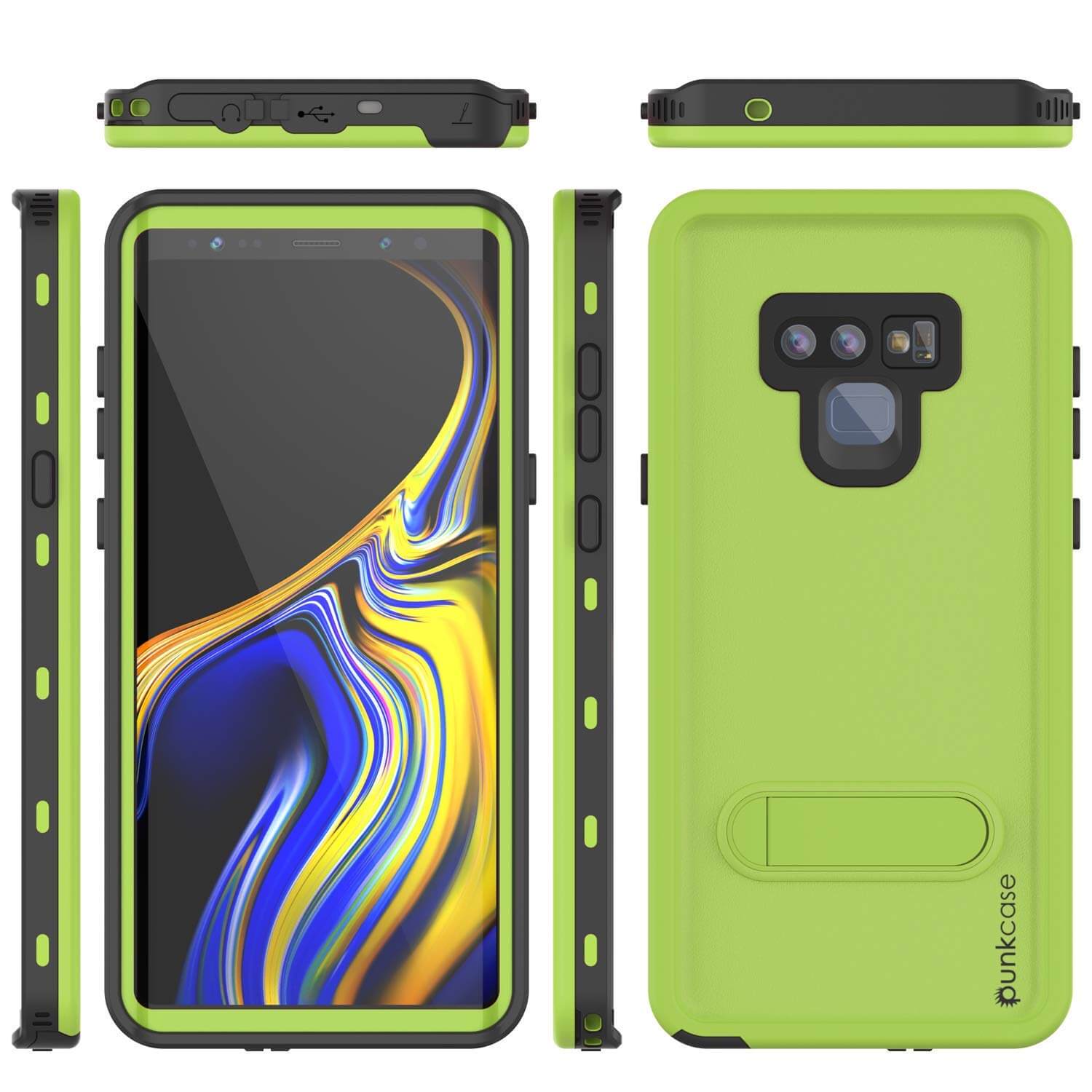 PunkCase Galaxy Note 9 Waterproof Case, [KickStud Series] Armor Cover [Light-Green]