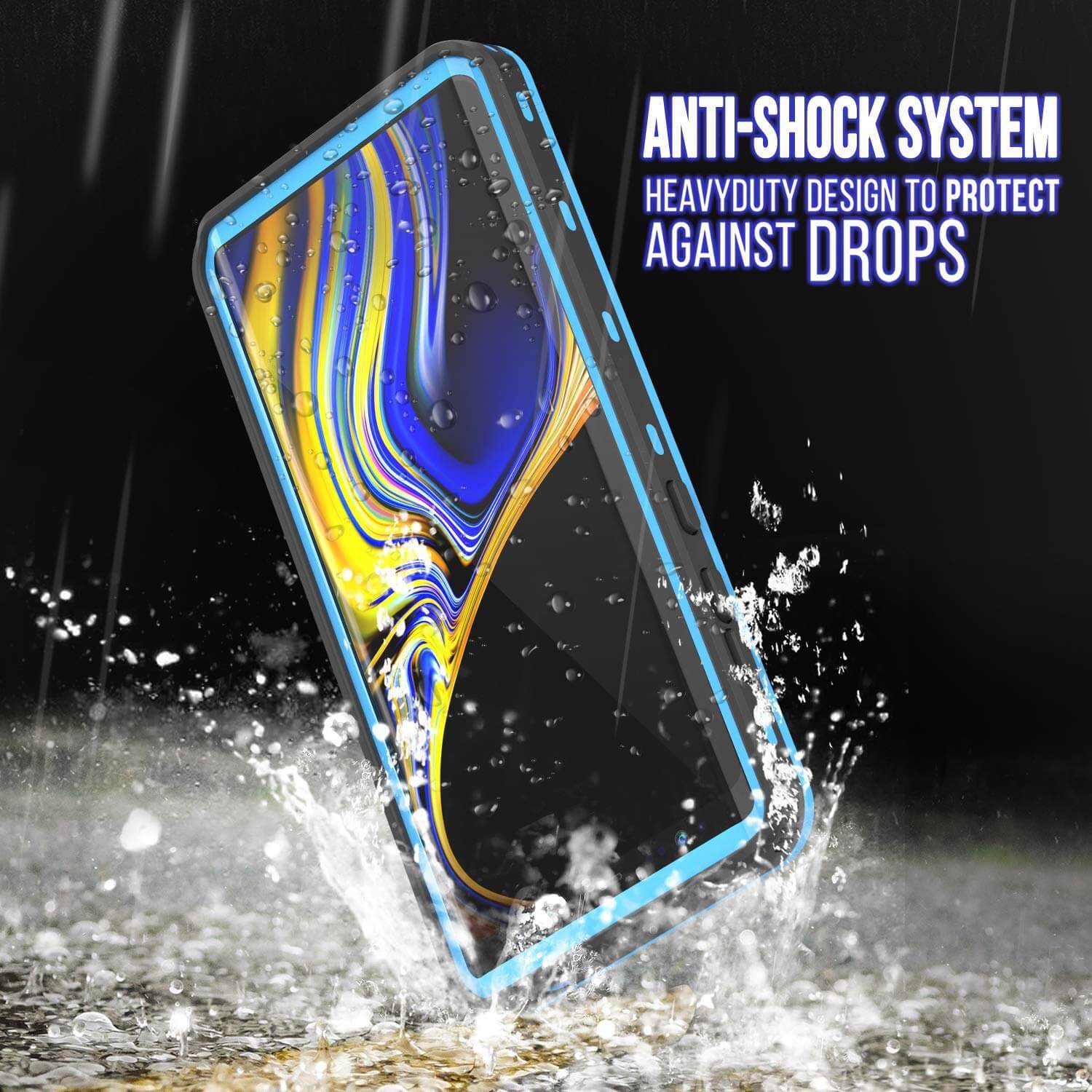 PunkCase Galaxy Note 9 Waterproof Case, [KickStud Series] Armor Cover [Light-Blue]