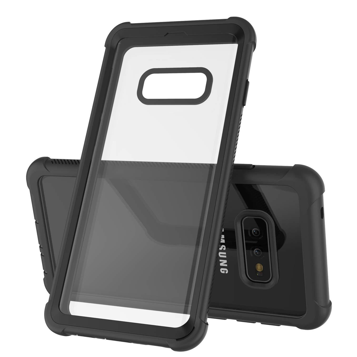 PunkCase Galaxy S10e Case, [Spartan Series] Clear Rugged Heavy Duty Cover W/Built in Screen Protector [Black]
