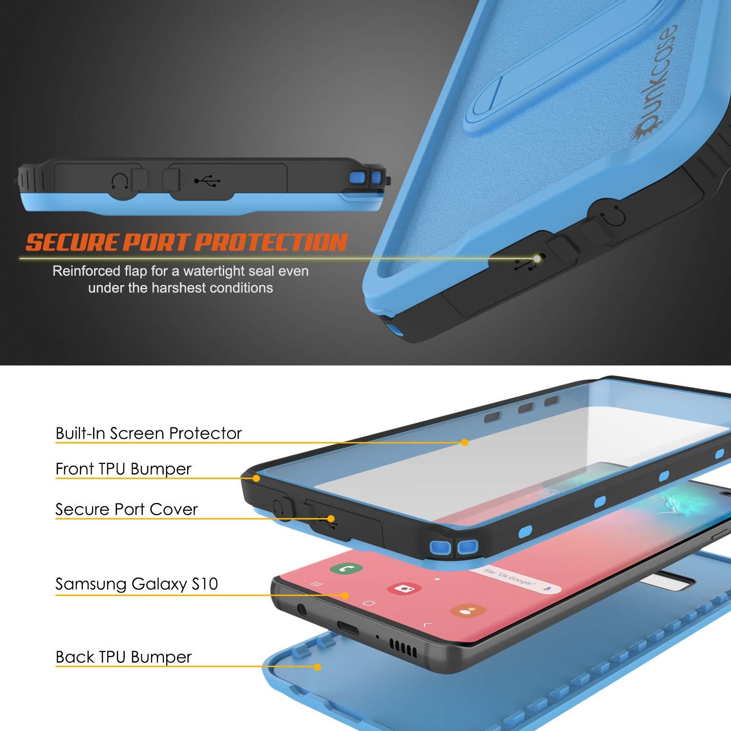 Galaxy S10 Waterproof Case, Punkcase [KickStud Series] Armor Cover [Light Blue]