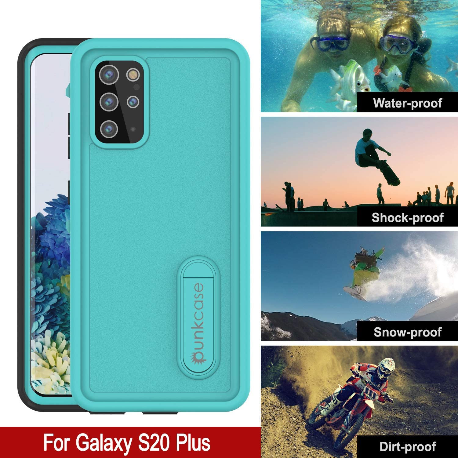 Galaxy S20+ Plus Waterproof Case, Punkcase [KickStud Series] Armor Cover [Teal]