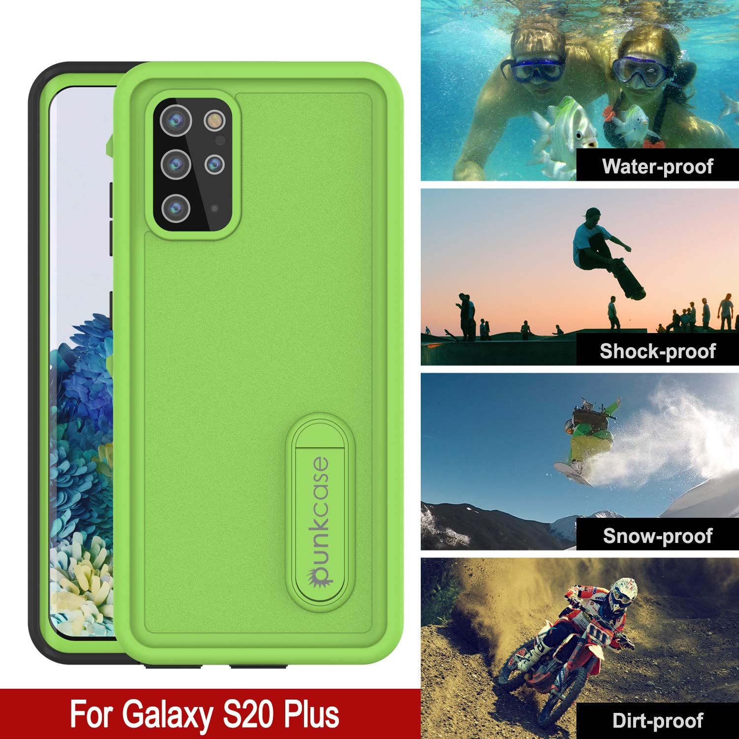 Galaxy S20+ Plus Waterproof Case, Punkcase [KickStud Series] Armor Cover [Light Green]