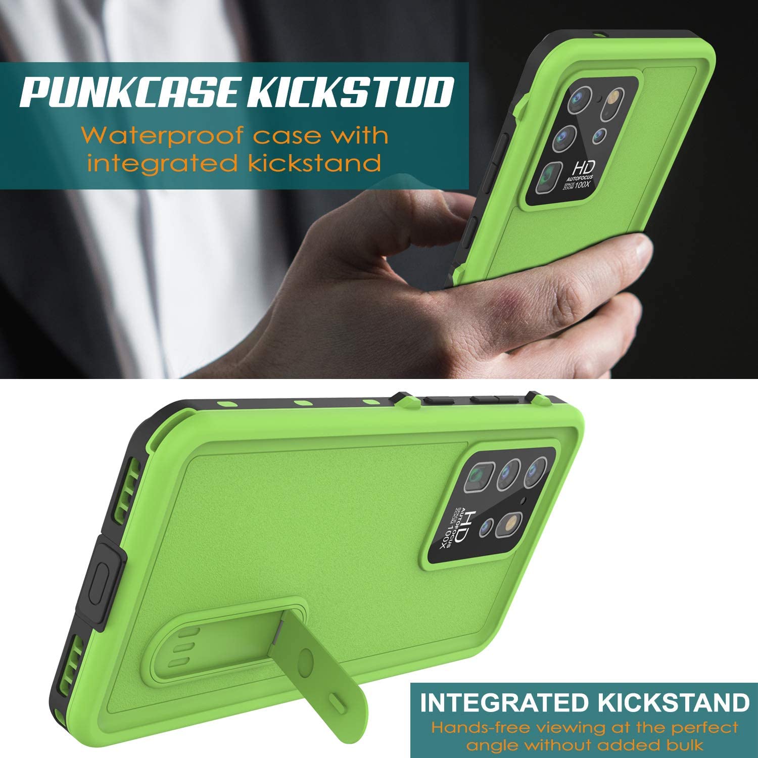 Galaxy S20 Ultra Waterproof Case, Punkcase [KickStud Series] Armor Cover [Light Green]