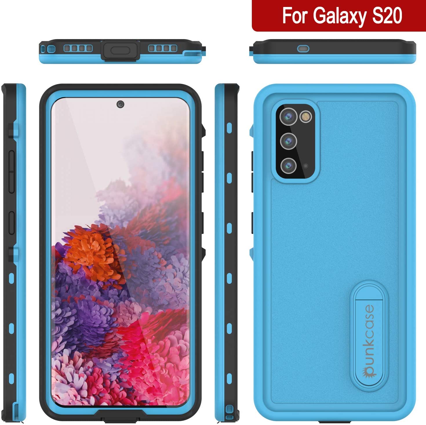 Galaxy S20 Waterproof Case, Punkcase [KickStud Series] Armor Cover [Light Blue]
