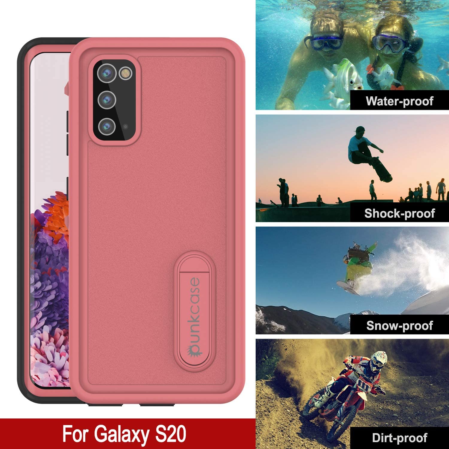 Galaxy S20 Waterproof Case, Punkcase [KickStud Series] Armor Cover [Pink]
