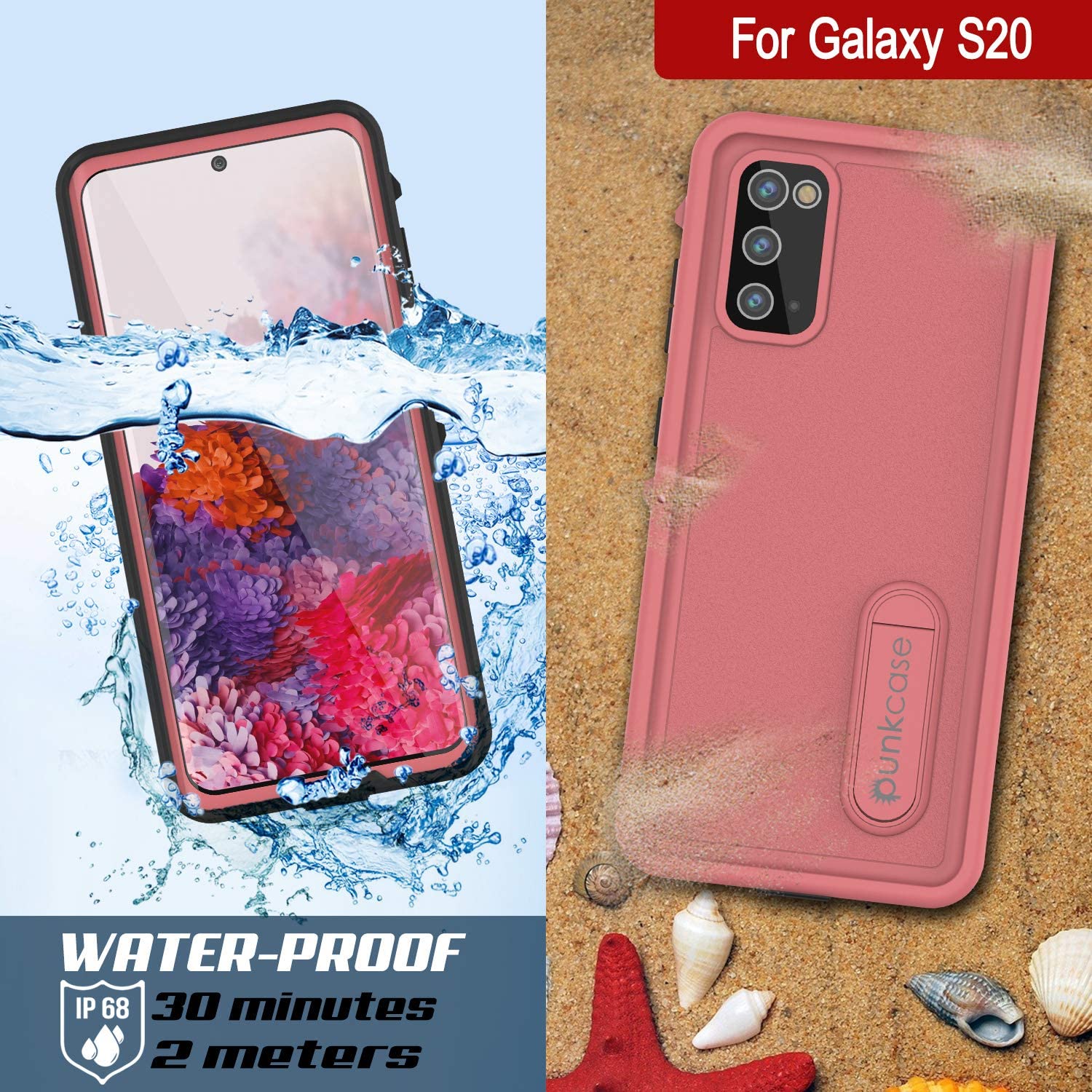 Galaxy S20 Waterproof Case, Punkcase [KickStud Series] Armor Cover [Pink]
