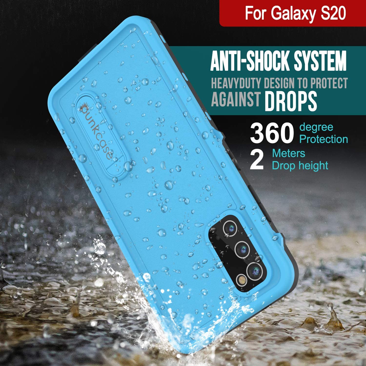 Galaxy S20 Waterproof Case, Punkcase [KickStud Series] Armor Cover [Light Blue]