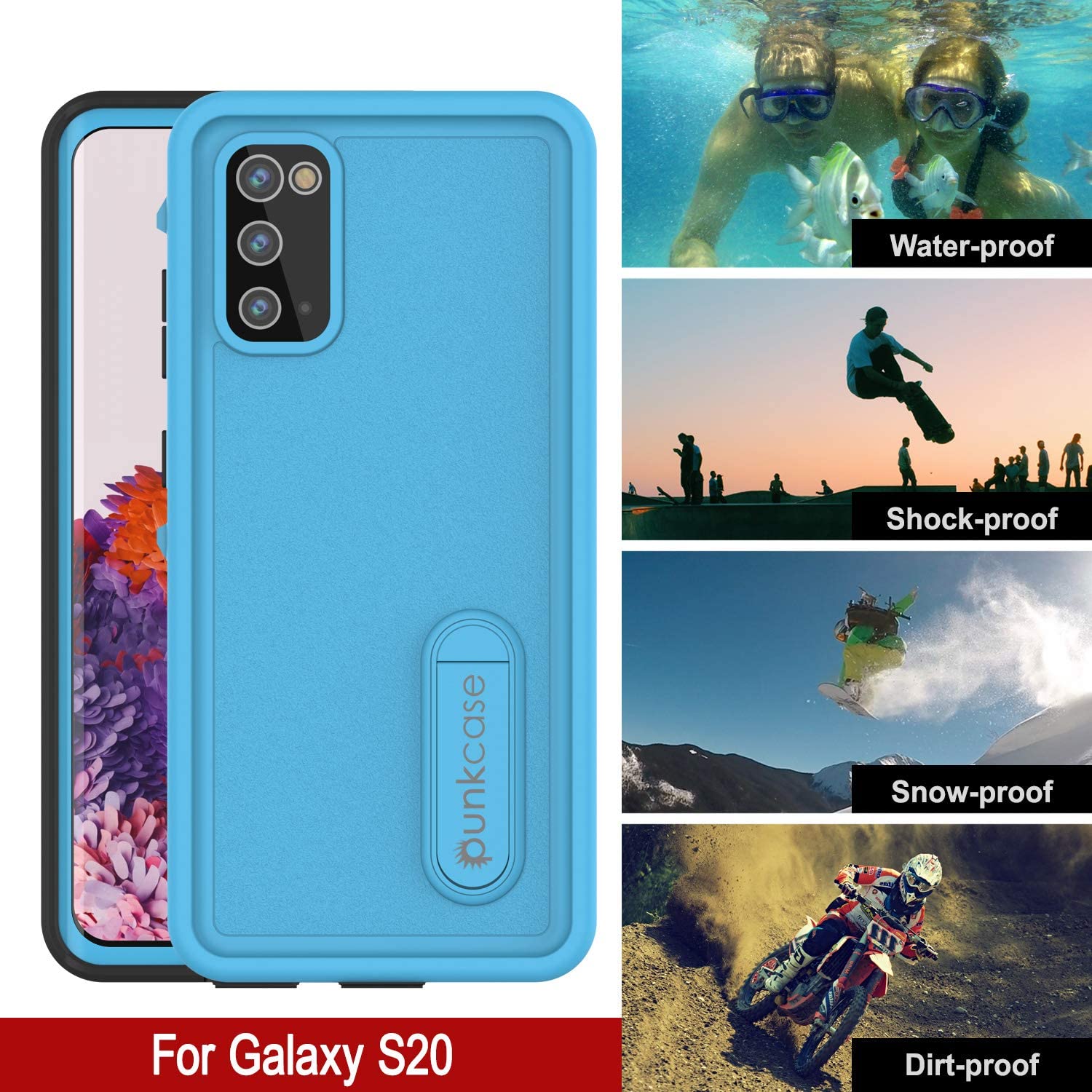 Galaxy S20 Waterproof Case, Punkcase [KickStud Series] Armor Cover [Light Blue]