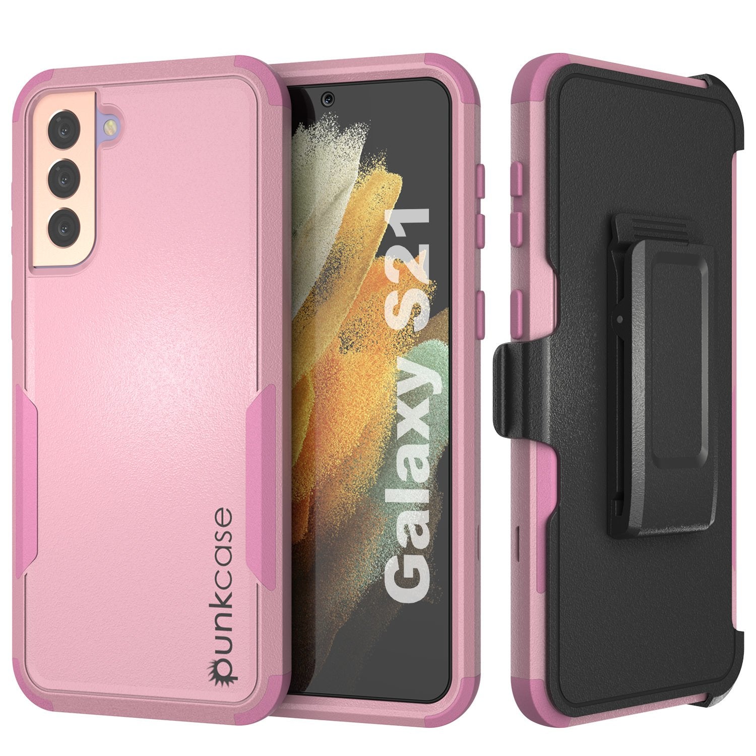 Punkcase for Galaxy S21 5G Belt Clip Multilayer Holster Case [Patron Series] [Pink]
