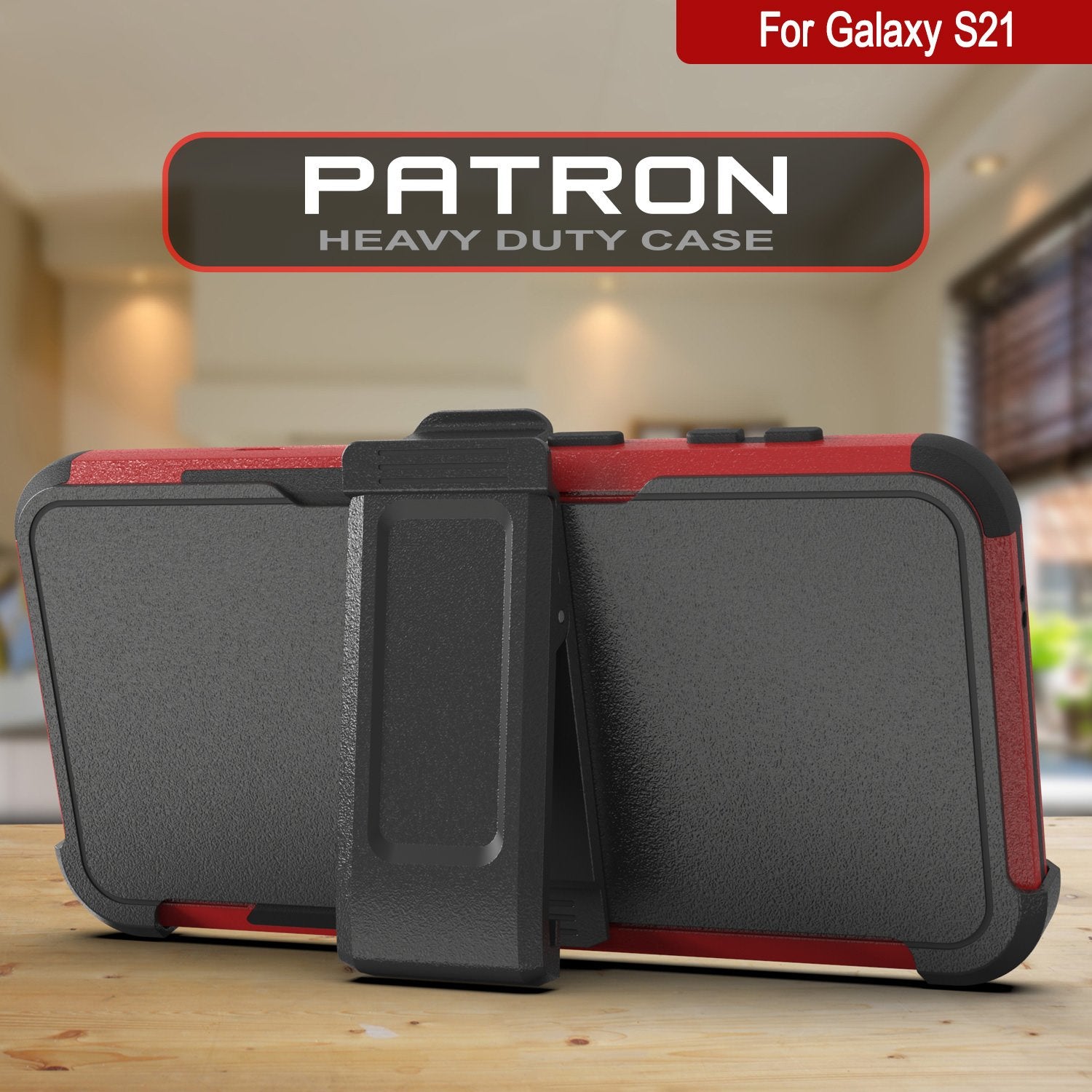 Punkcase for Galaxy S21 5G Belt Clip Multilayer Holster Case [Patron Series] [Red-Black]