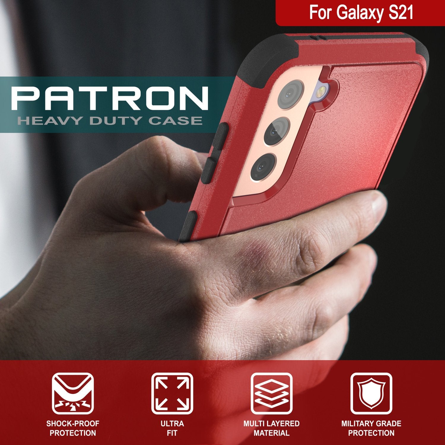 Punkcase for Galaxy S21 5G Belt Clip Multilayer Holster Case [Patron Series] [Red-Black]