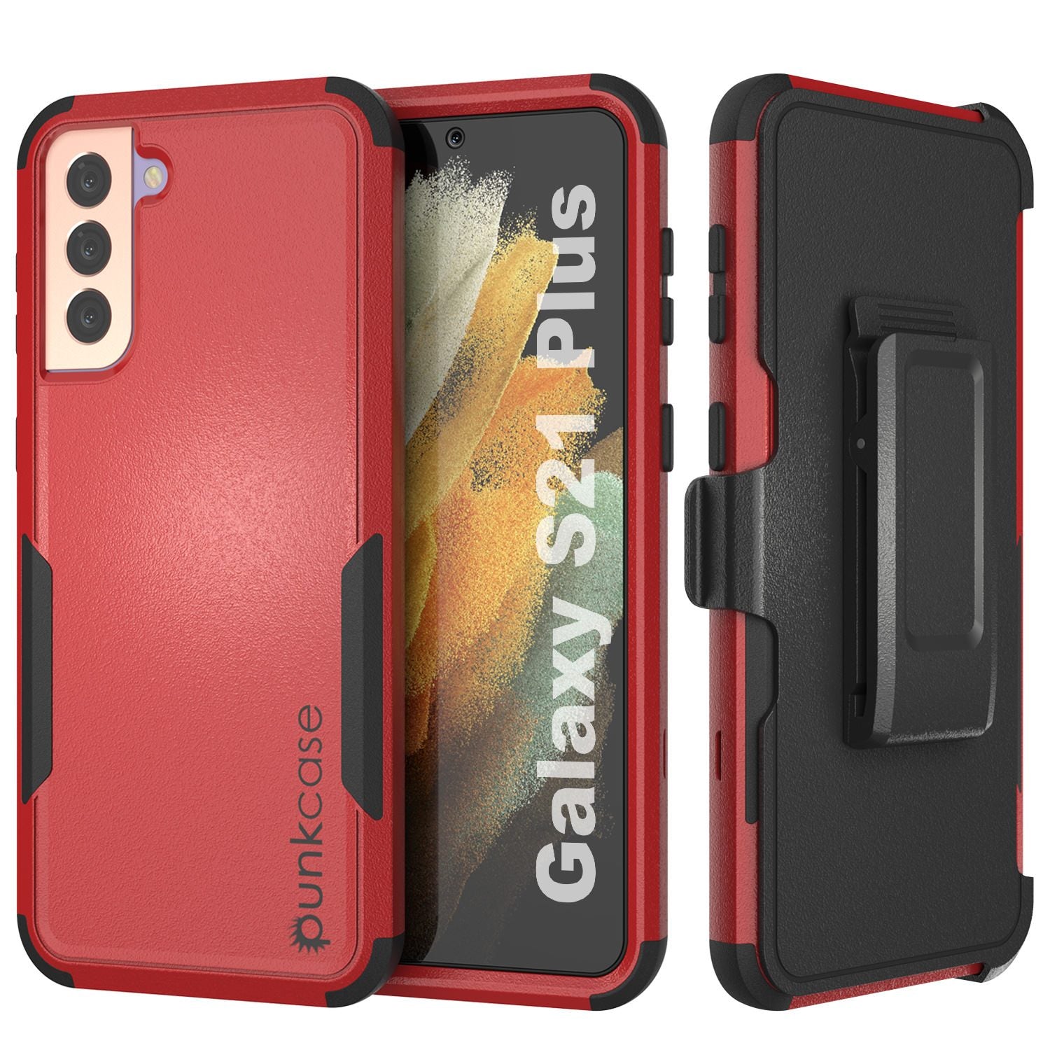 Punkcase for Galaxy S21+ Plus 5G Belt Clip Multilayer Holster Case [Patron Series] [Red-Black]