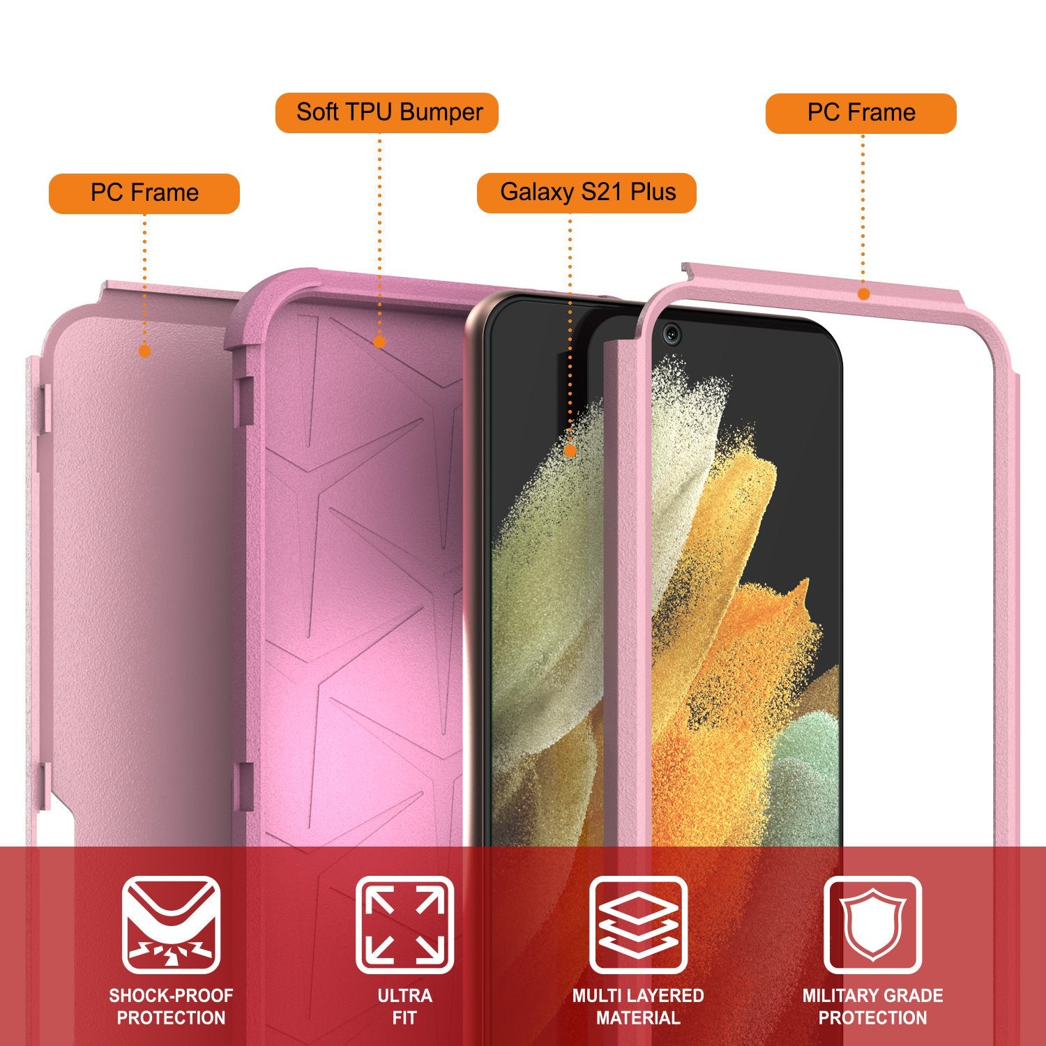 Punkcase for Galaxy S21+ Plus 5G Belt Clip Multilayer Holster Case [Patron Series] [Pink]