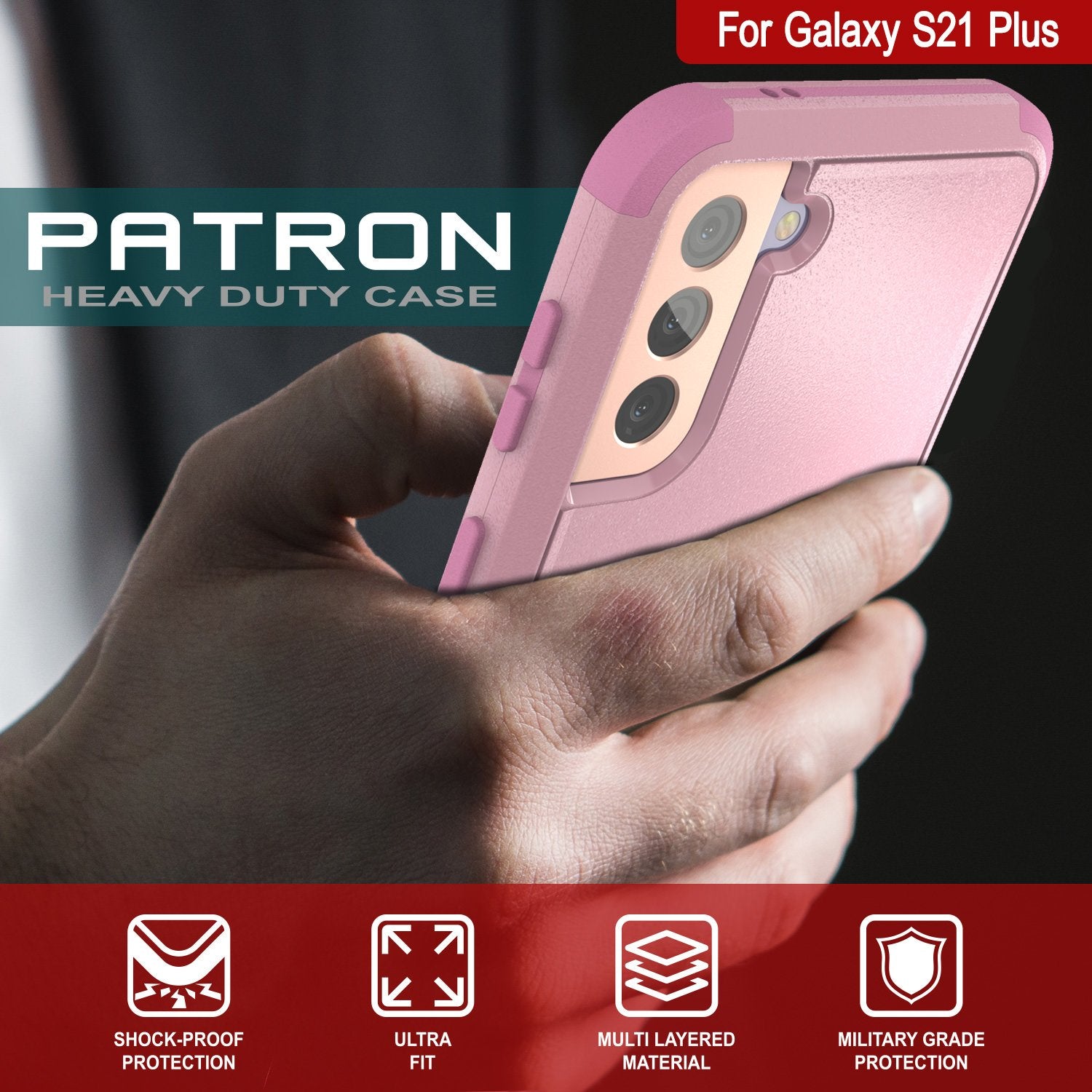 Punkcase for Galaxy S21+ Plus 5G Belt Clip Multilayer Holster Case [Patron Series] [Pink]