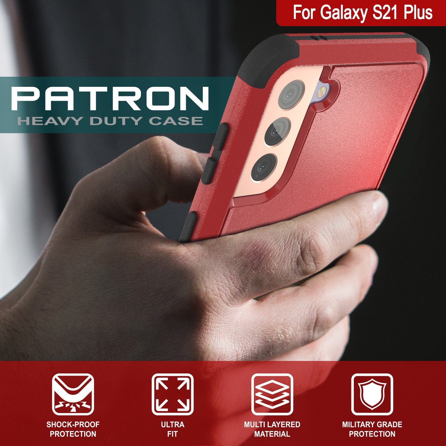 Punkcase for Galaxy S21+ Plus 5G Belt Clip Multilayer Holster Case [Patron Series] [Red-Black]
