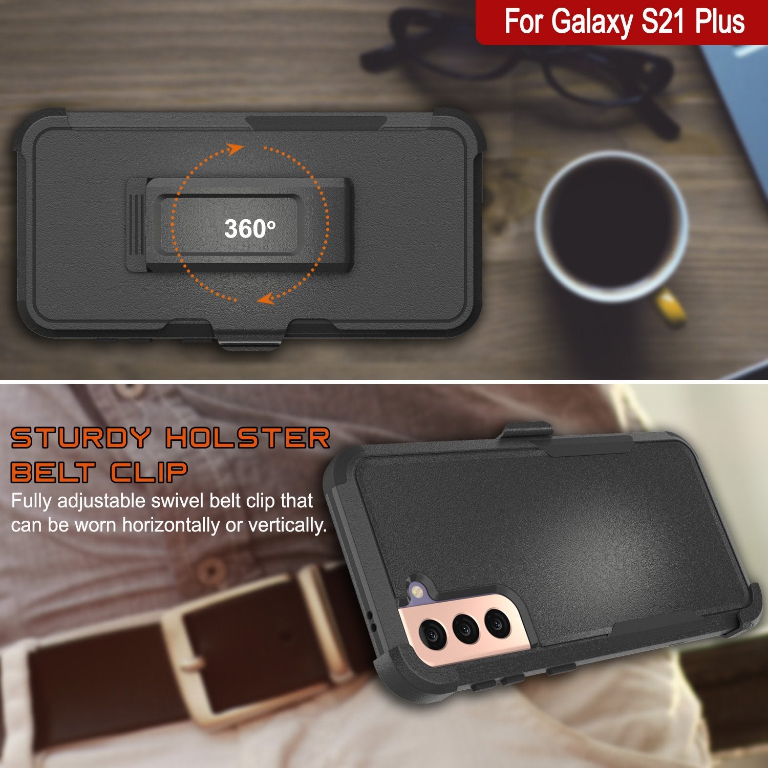 Punkcase for Galaxy S21+ Plus 5G Belt Clip Multilayer Holster Case [Patron Series] [Black]