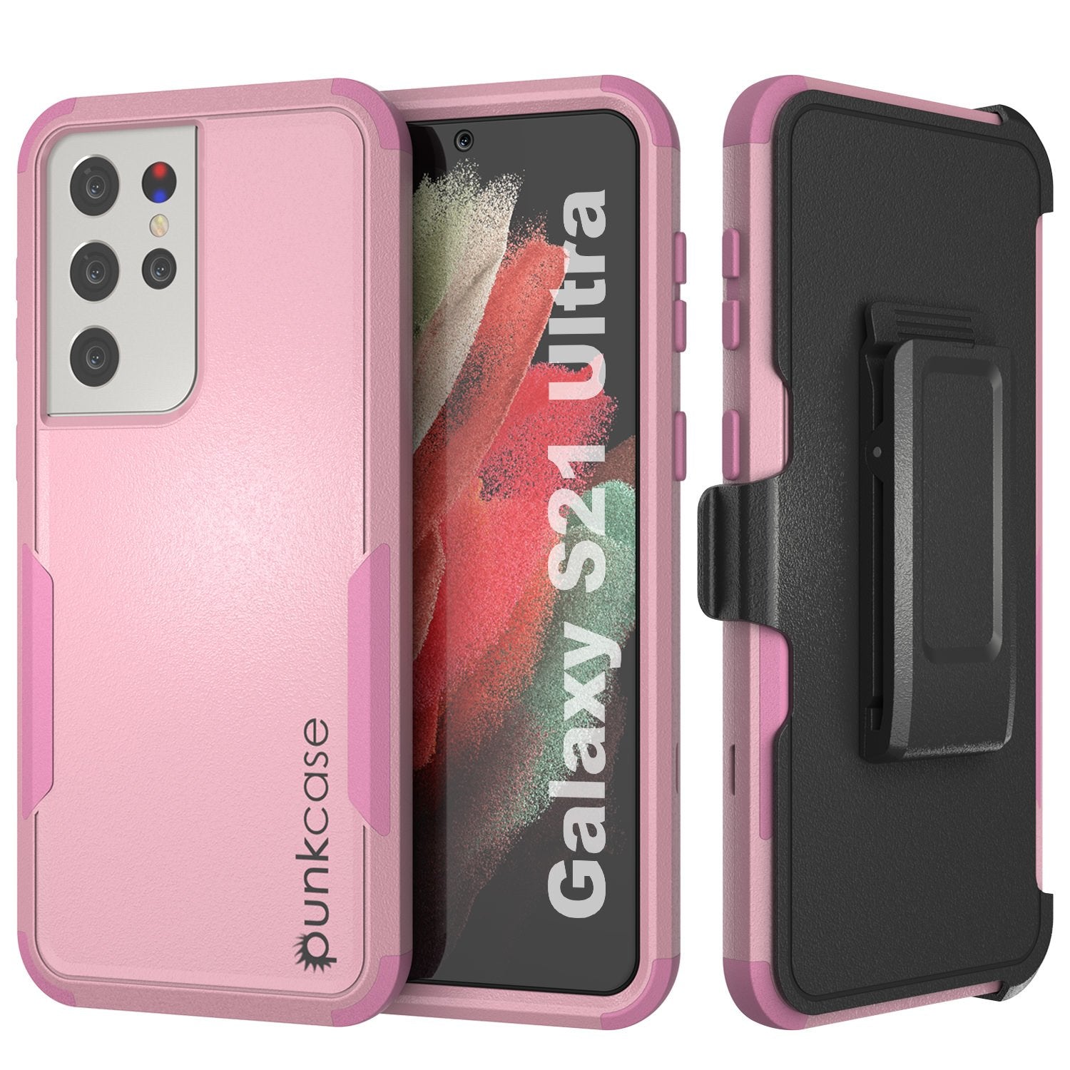 Punkcase for Galaxy S21 Ultra 5G Belt Clip Multilayer Holster Case [Patron Series] [Pink]