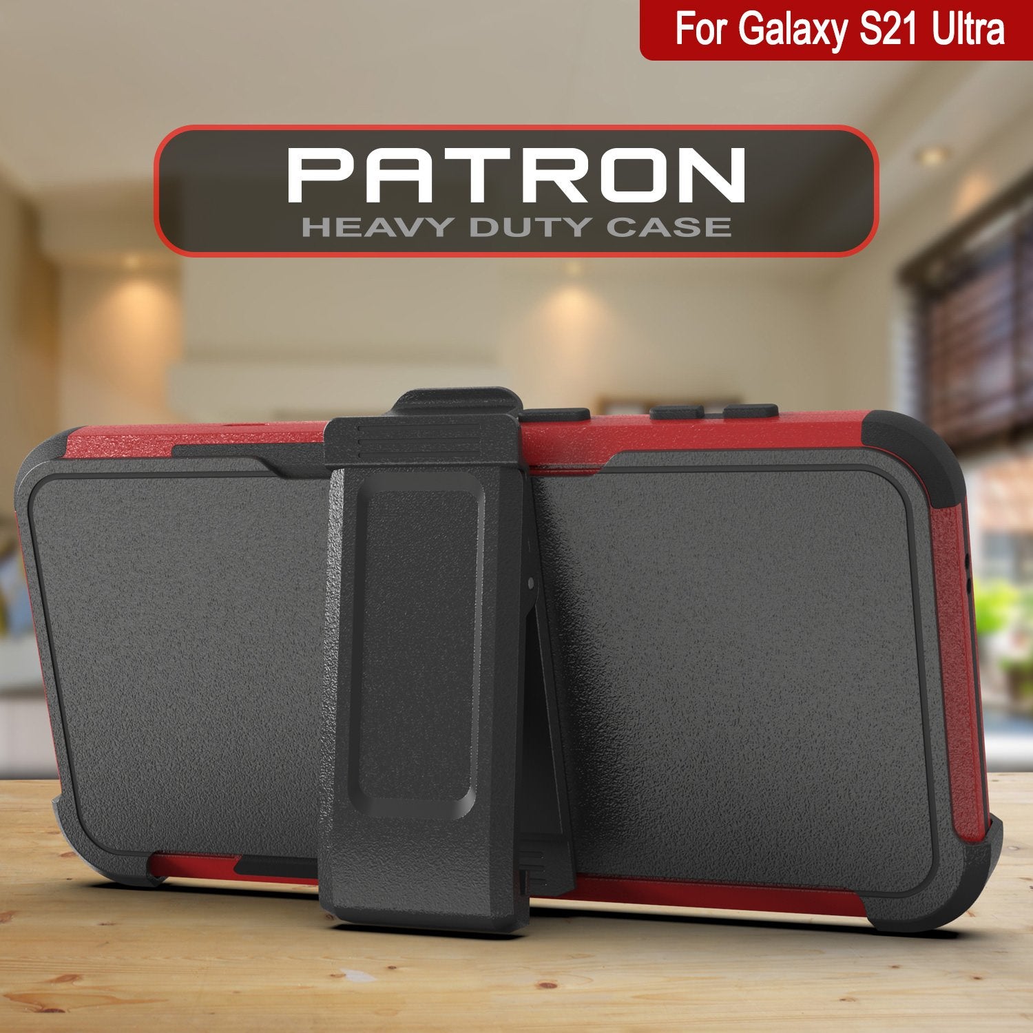 Punkcase for Galaxy S21 Ultra 5G Belt Clip Multilayer Holster Case [Patron Series] [Red-Black]