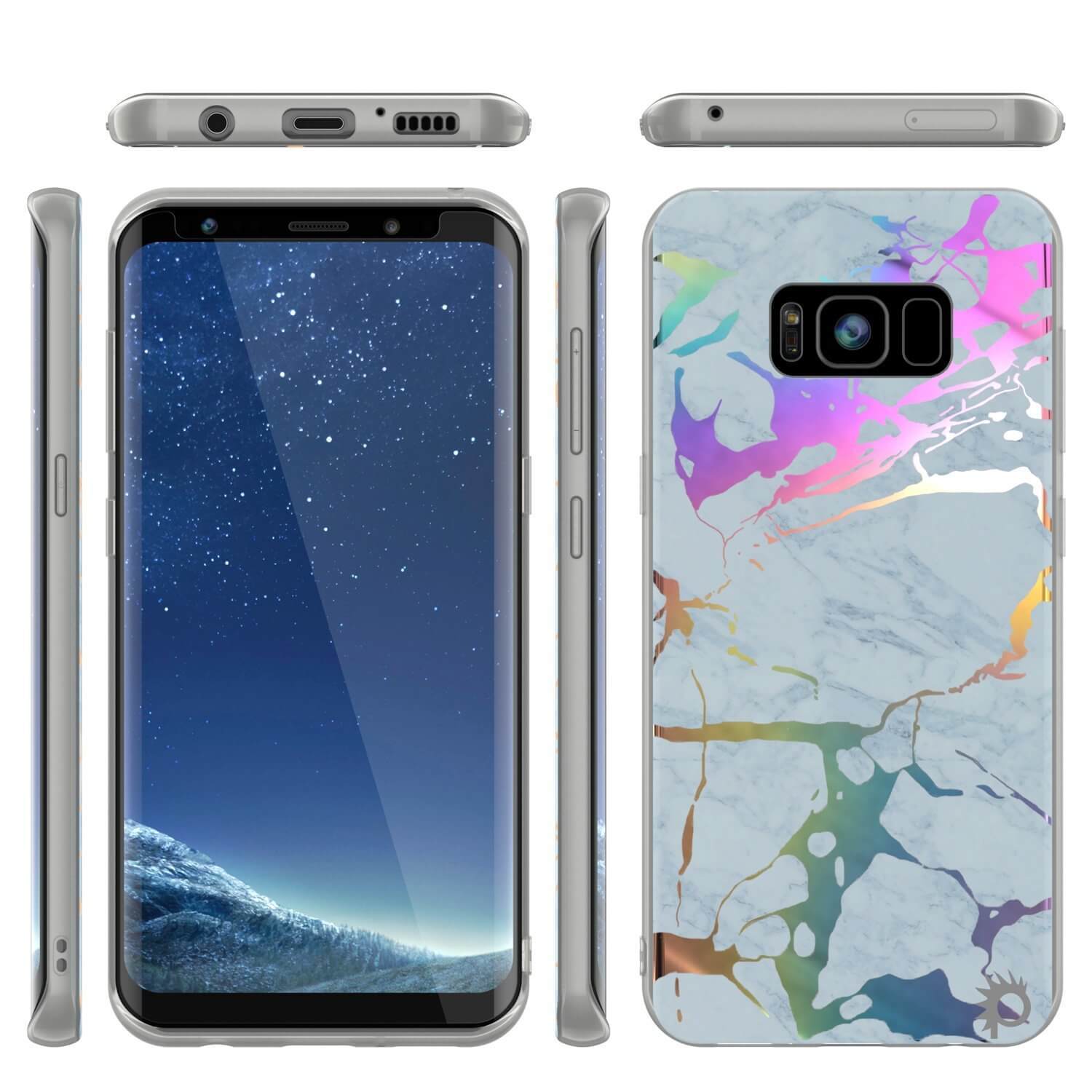 Punkcase Galaxy S8+ Protective Full Body Marble Case | Blue Marmo