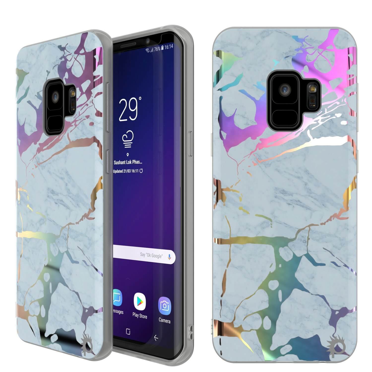 Punkcase Galaxy S9 Protective Full Body Marble Case | Blue Marmo