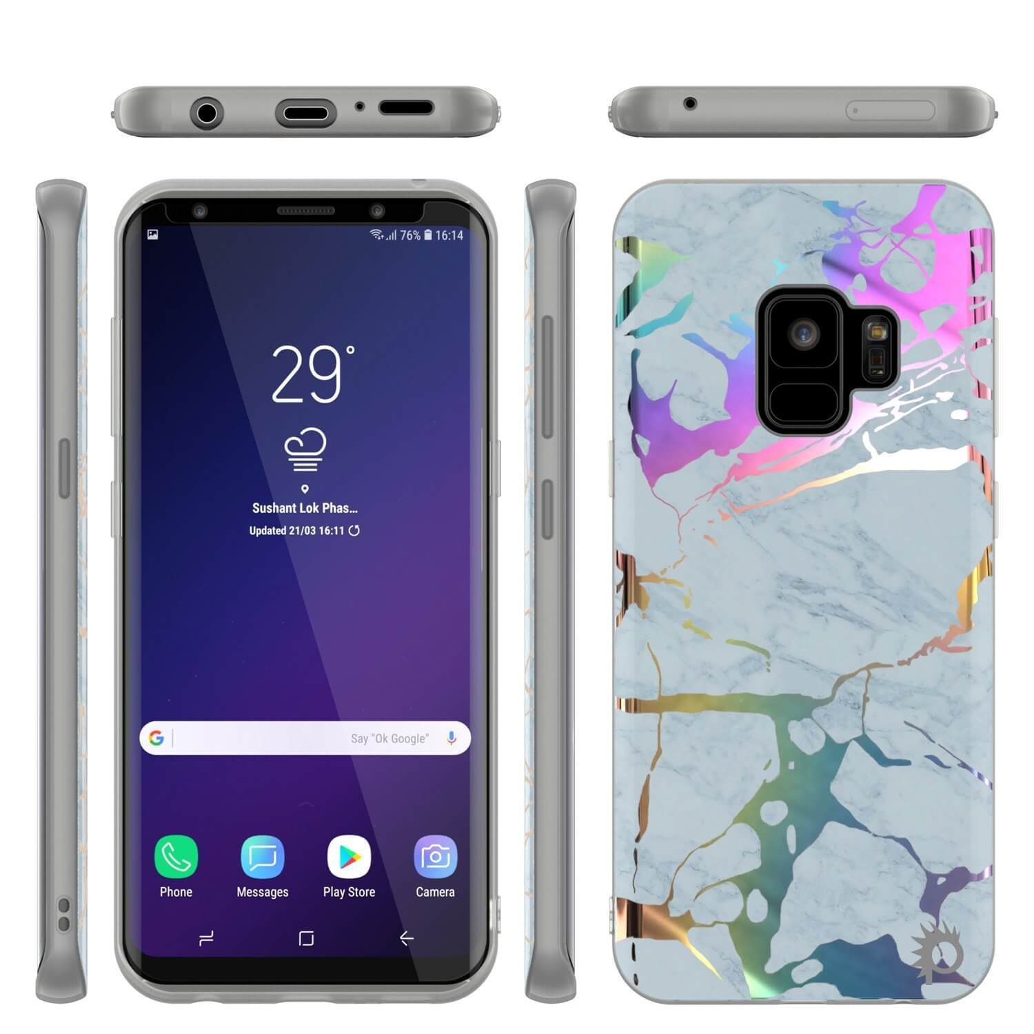 Punkcase Galaxy S9 Protective Full Body Marble Case | Blue Marmo