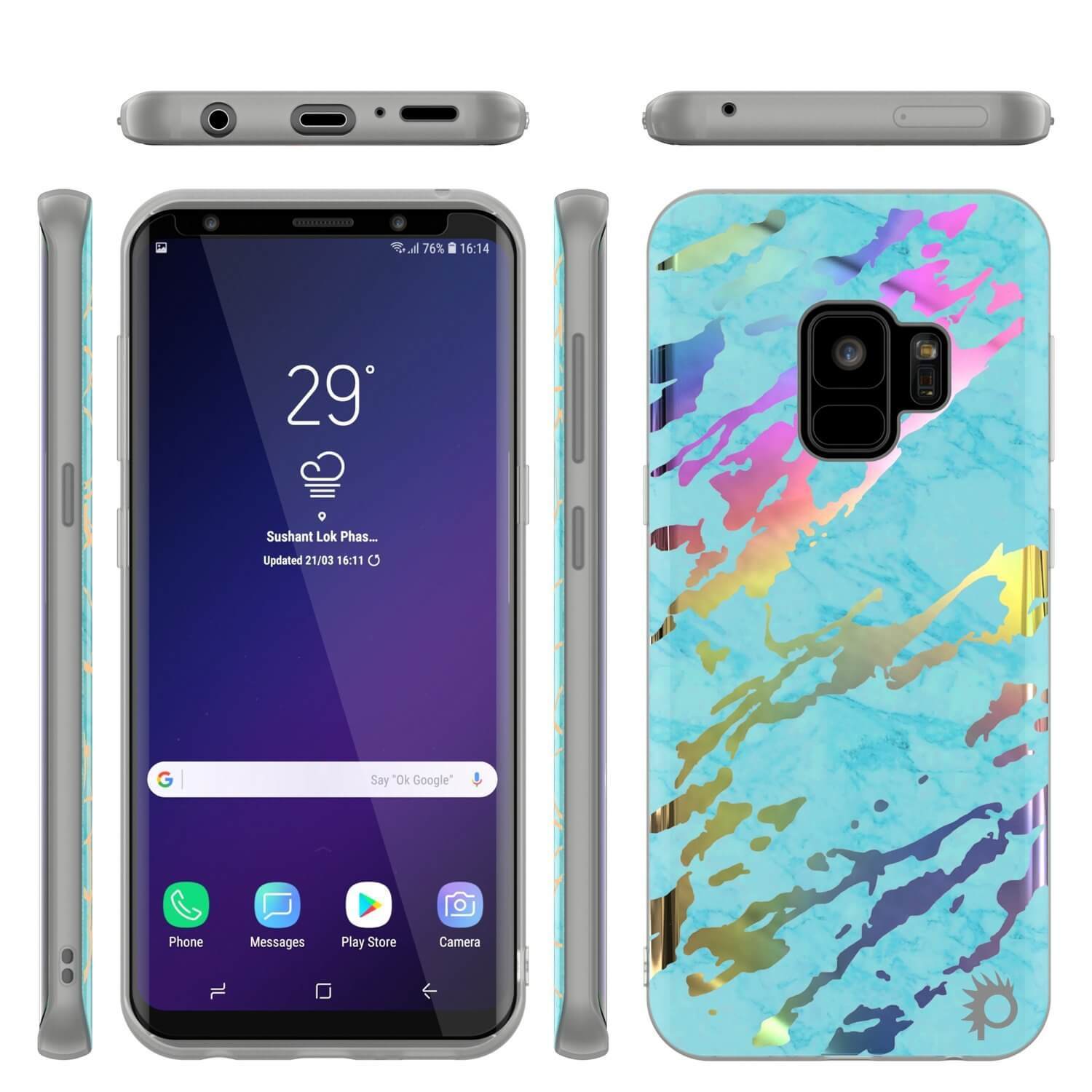 Punkcase Galaxy S9 Protective Full Body Marble Case | Teal Onyx