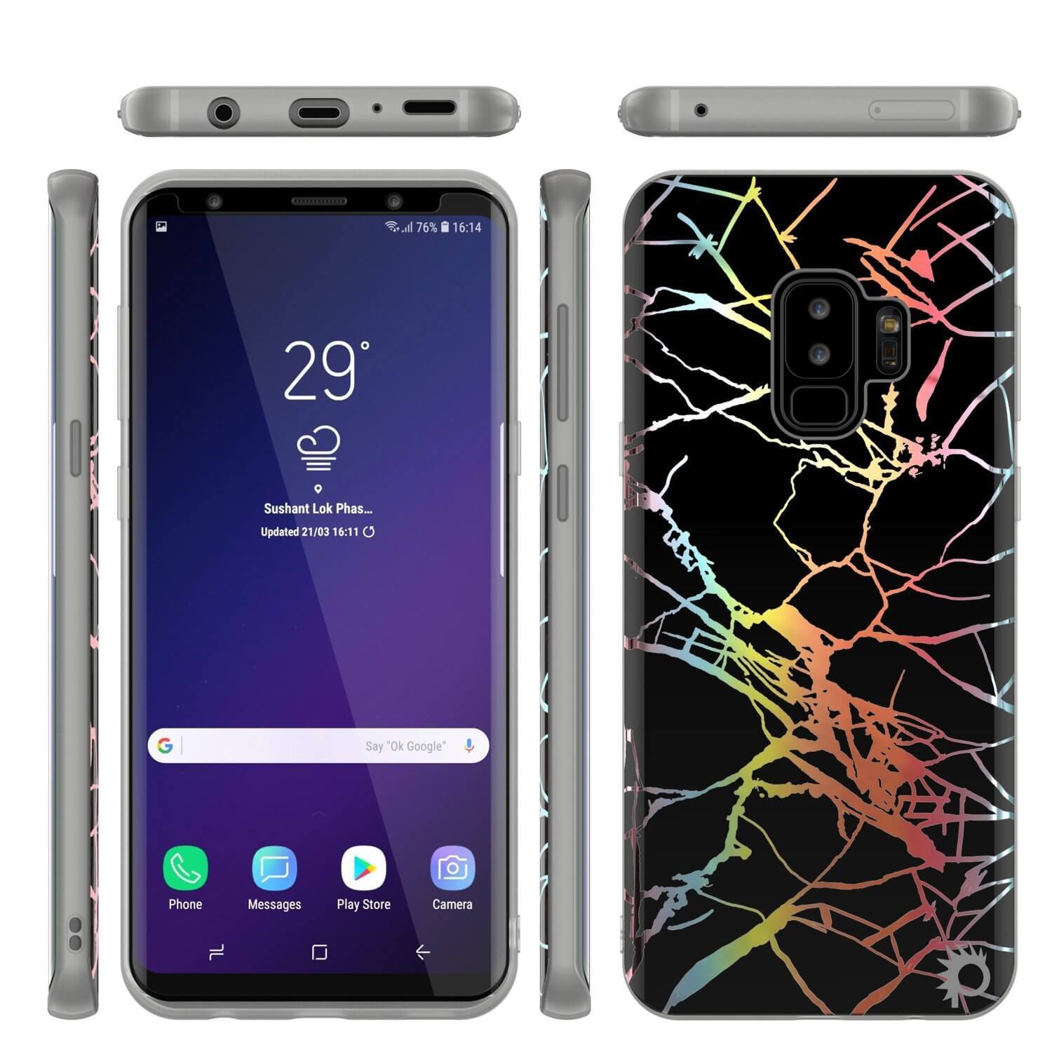 Punkcase Galaxy S9+ Protective Full Body Marble Case | Black Mirage