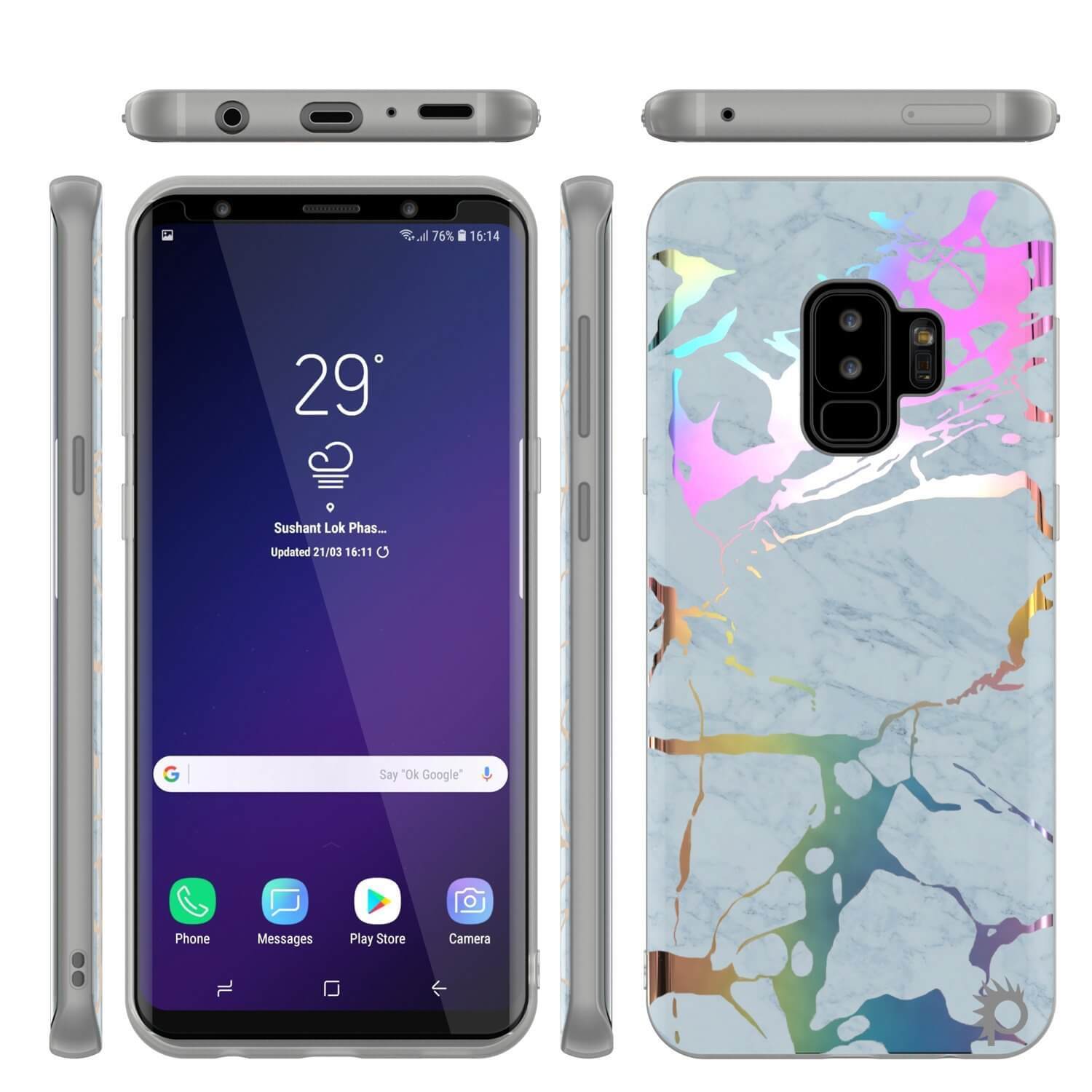 Punkcase Galaxy S9+ Protective Full Body Marble Case | Blue Marmo